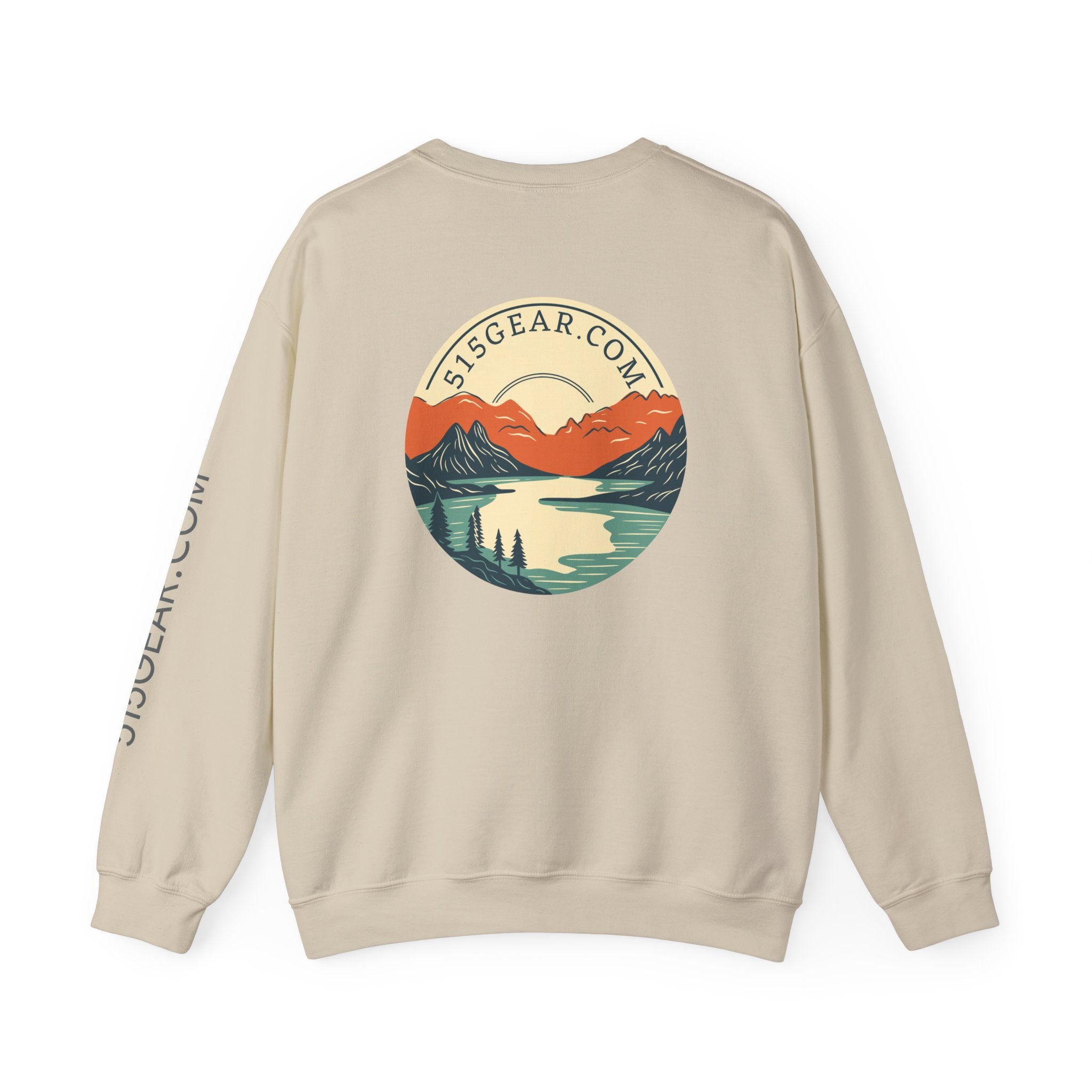Crewneck sweatshirt, graphic on back featuring mountain range | by 515gear.Com |