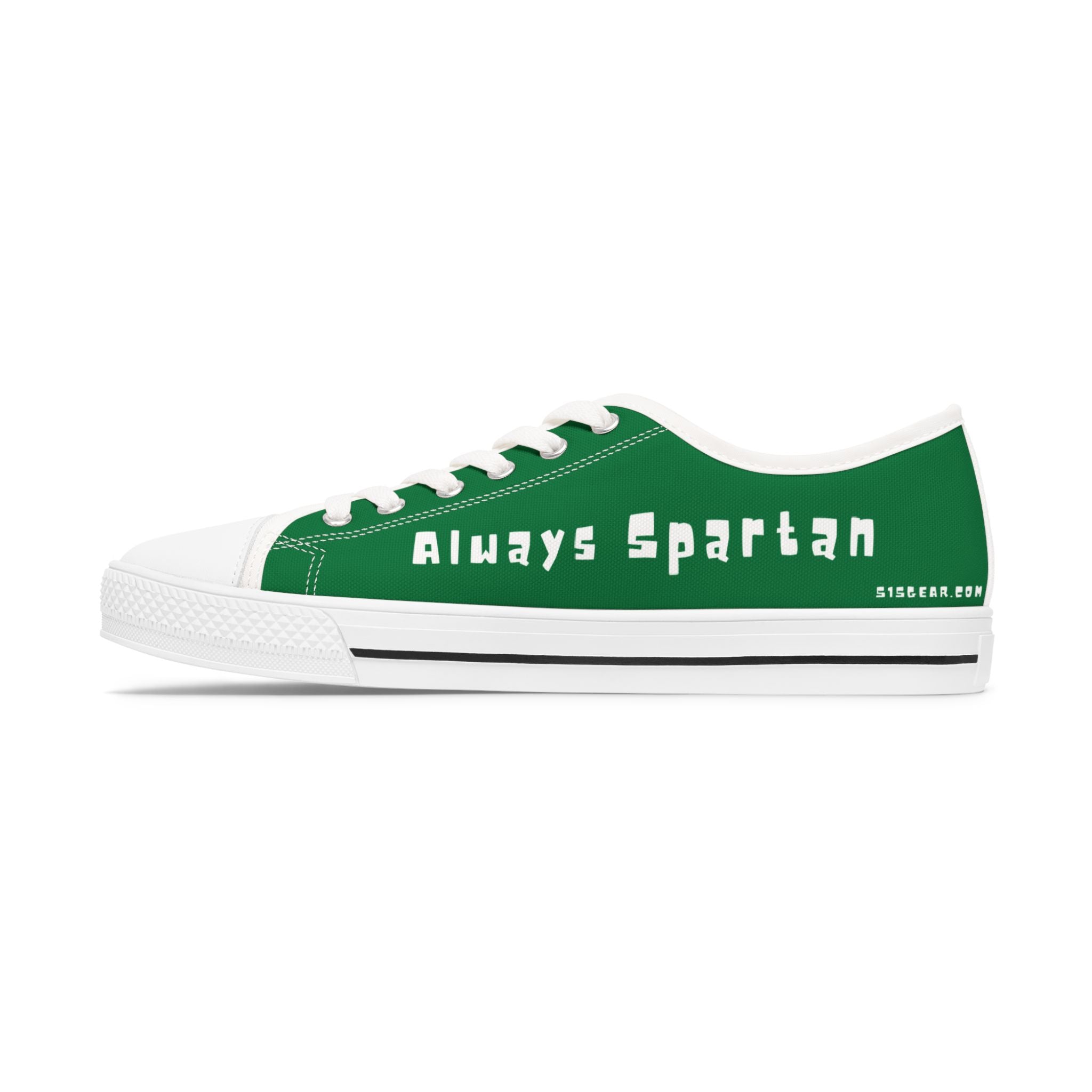 Green and white women's sneakers with 515gear.com logo and always spartan branding