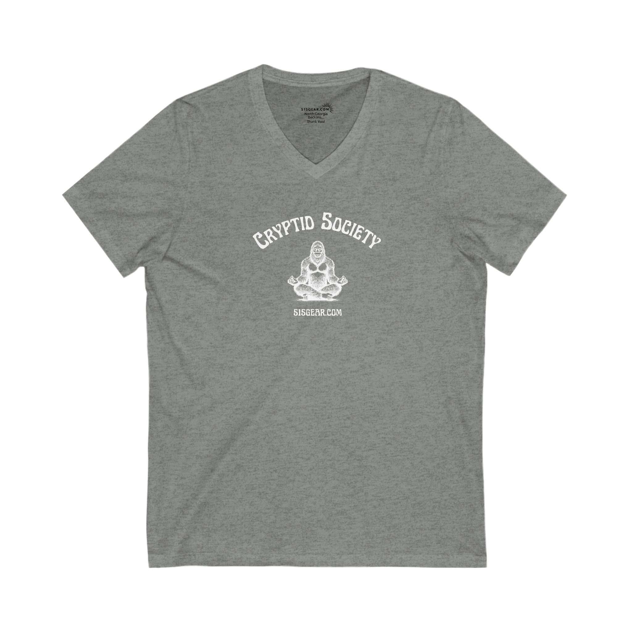Women’s V-Neck T-shirt, Cryptid Society | by 515Gear.com | Sasquatch tranquility!