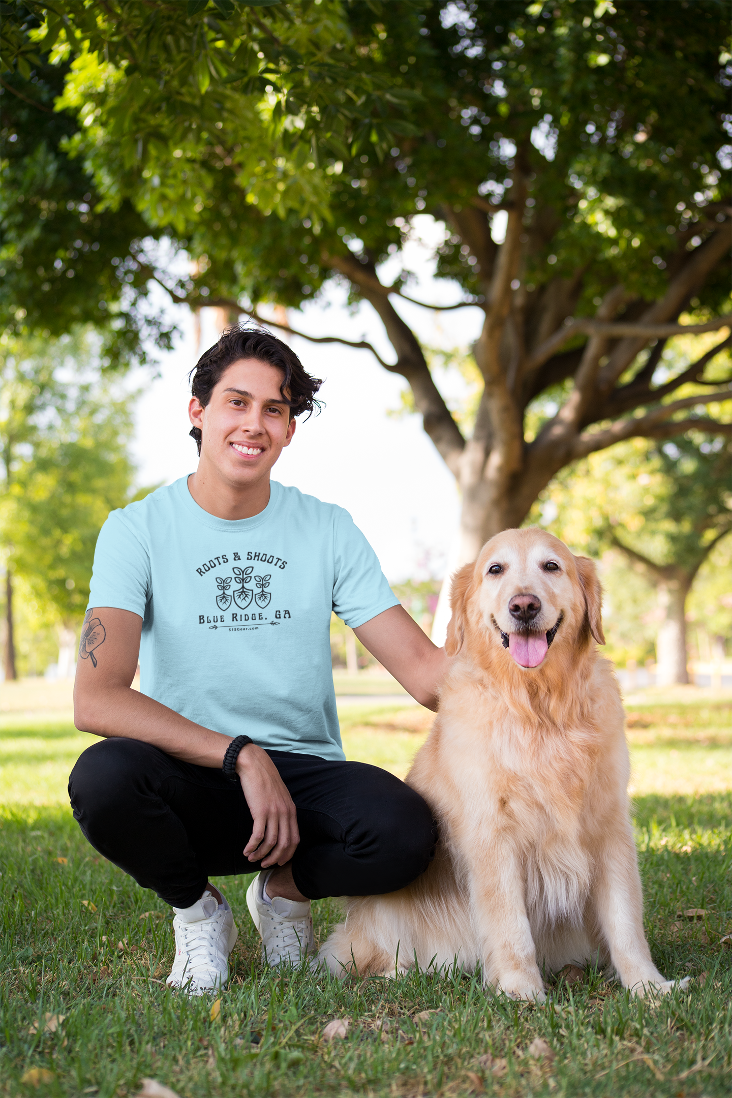 unisex adult T-shirt, Roots & Shoots, Gardening shovel root leaf graphic, 515Gear.com | Blue Ridge, GA | celebrate gardening
