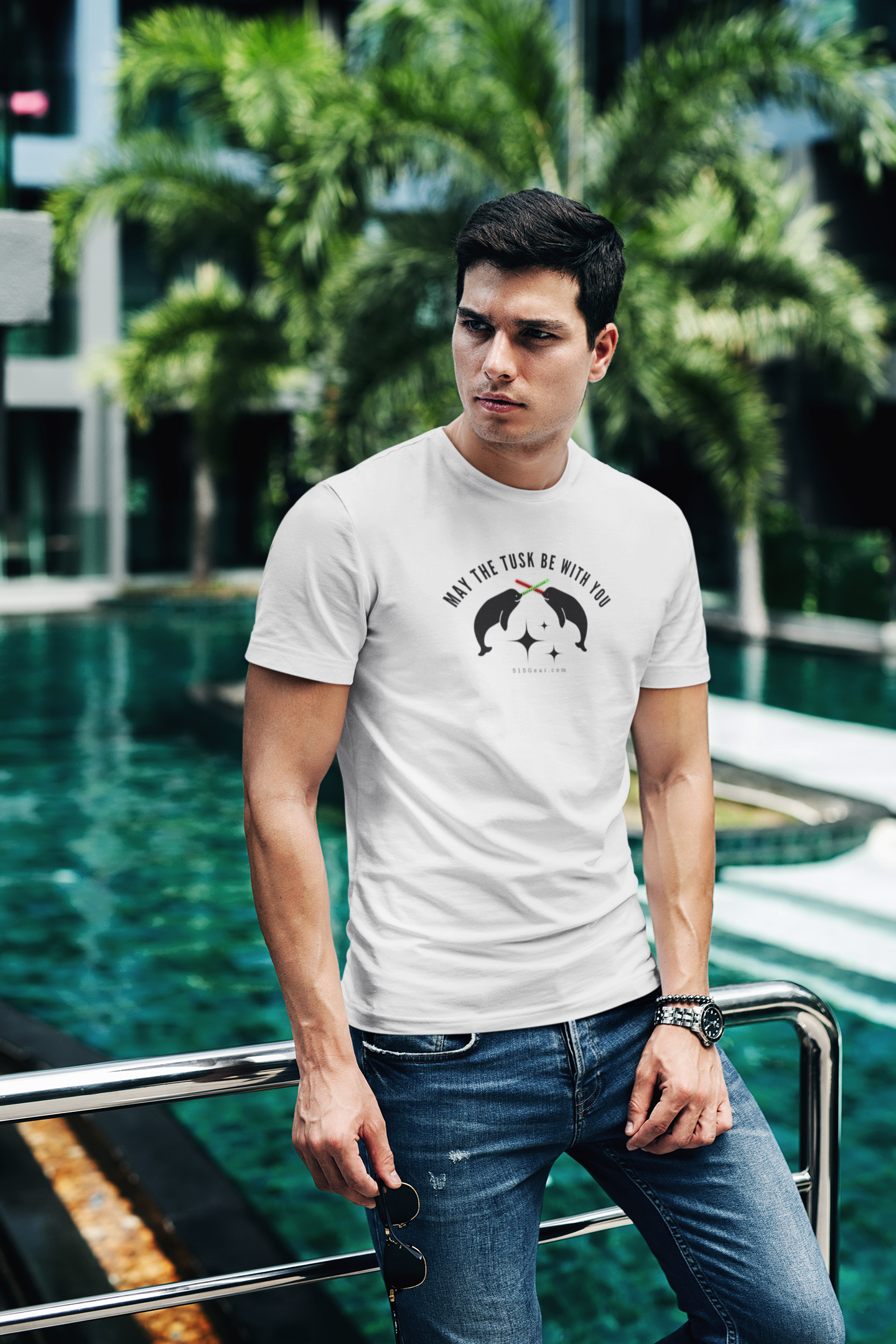 Unisex, Adult, “May the Tusk Be With You” Narwhal Lightsaber t-shirt by 515Gear.com