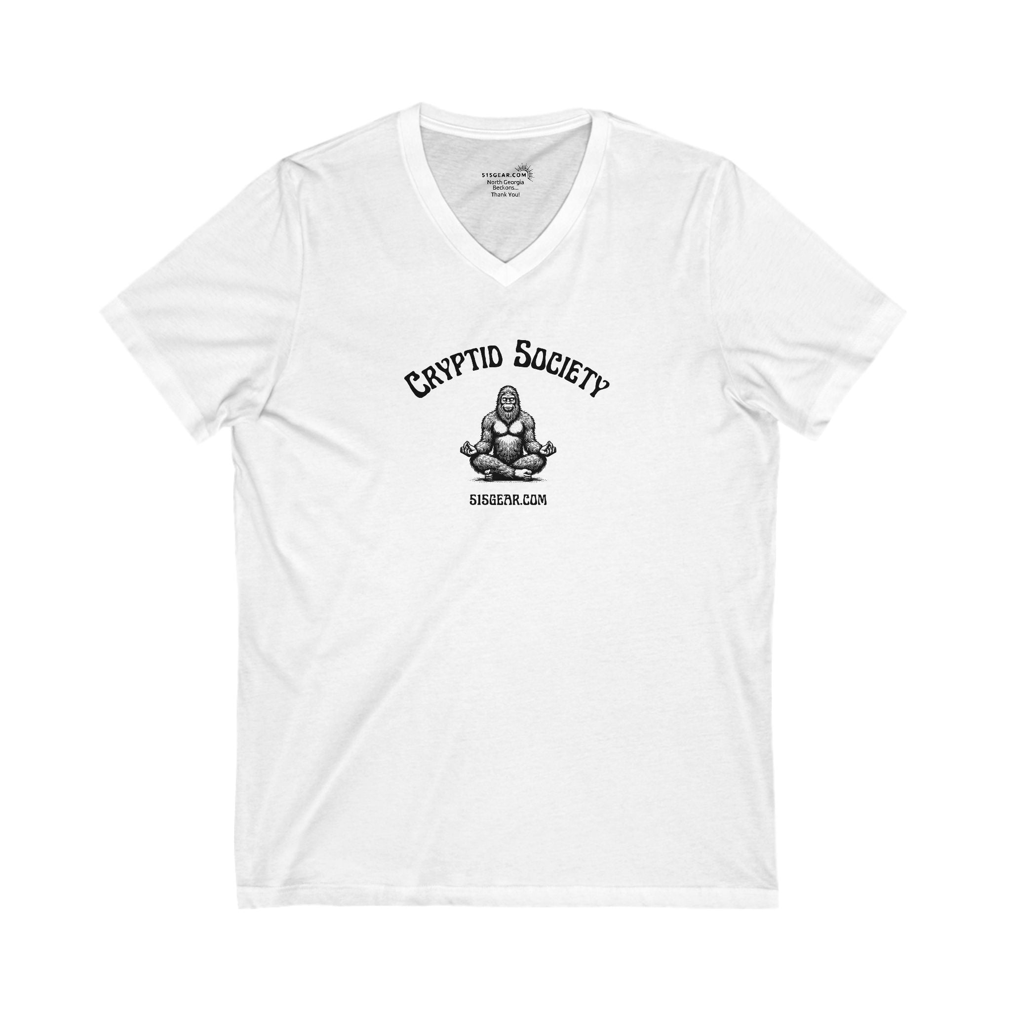 Women’s V-Neck T-shirt, Cryptid Society | by 515Gear.com | Sasquatch tranquility!