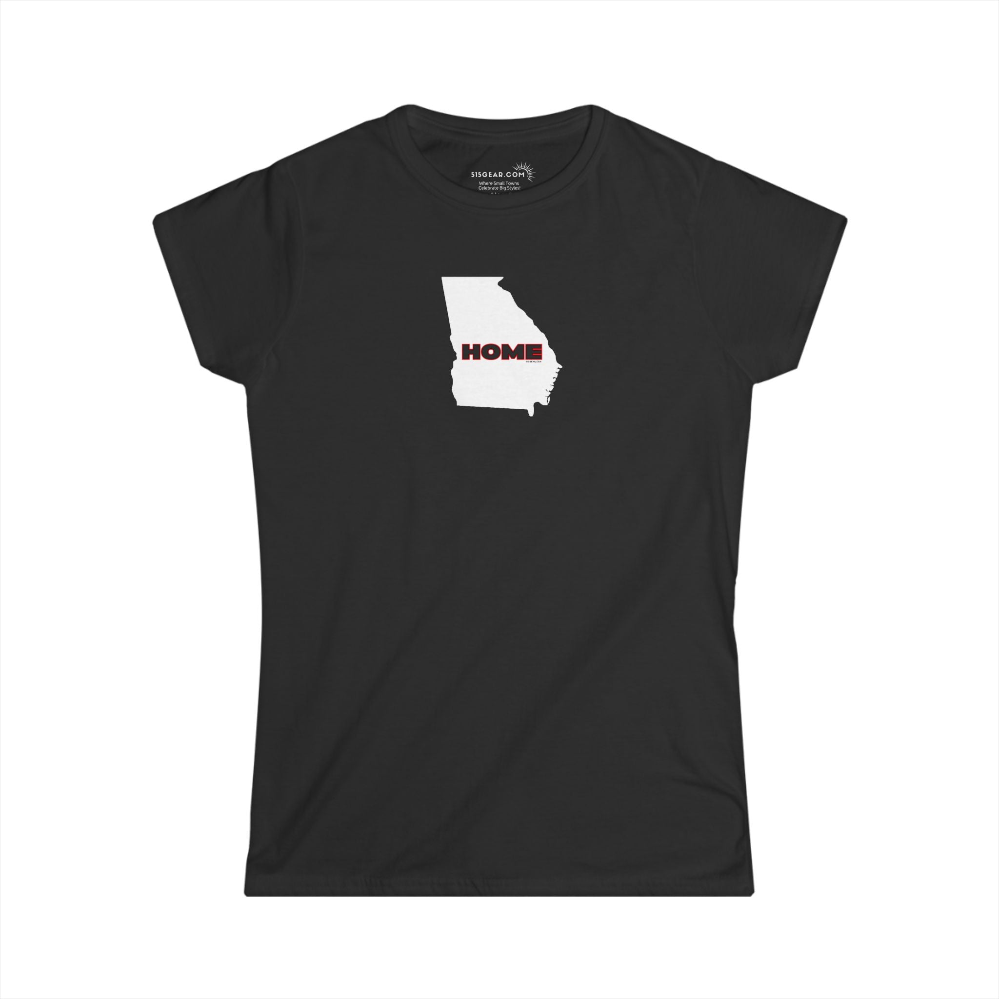 Black Women's Semi-fitted v-neck Tee, 100% cotton with State of Georgia graphic and text "Home" in Georgia Bulldog colors