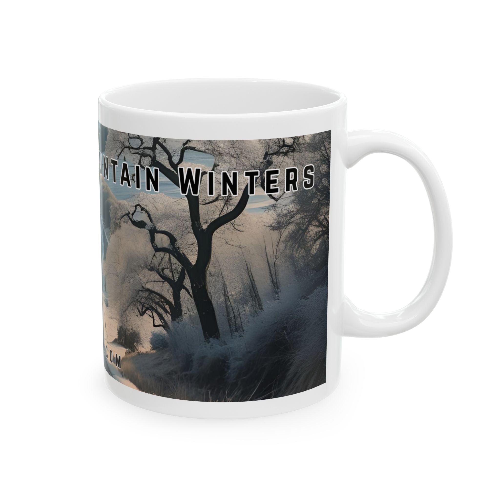 Mug with a vintage scenic design of a rural road cutting through the North Georgia Mountains in Winter by 515Gear.com