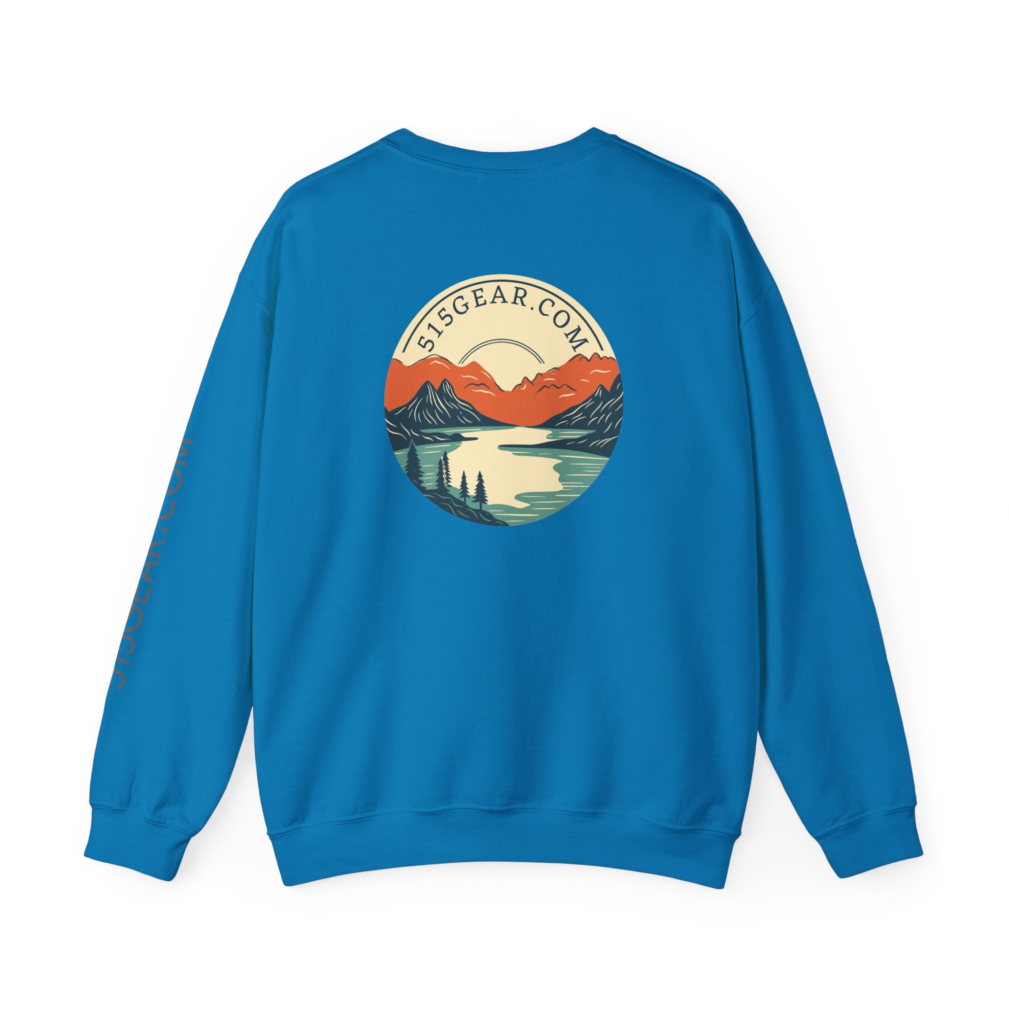 Crewneck sweatshirt, graphic on back featuring mountain range | by 515gear.Com |
