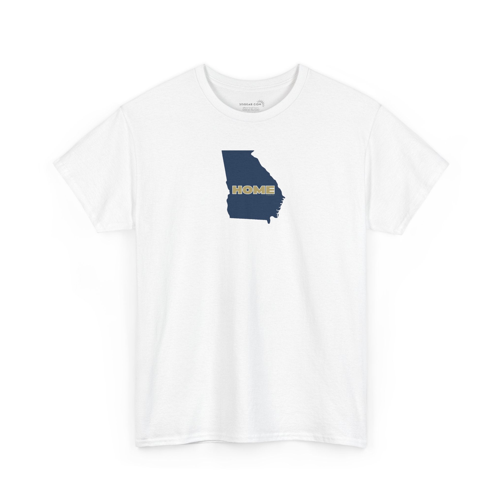 White t-shirt with State of Georgia graphic and text 'HOME' in school colors