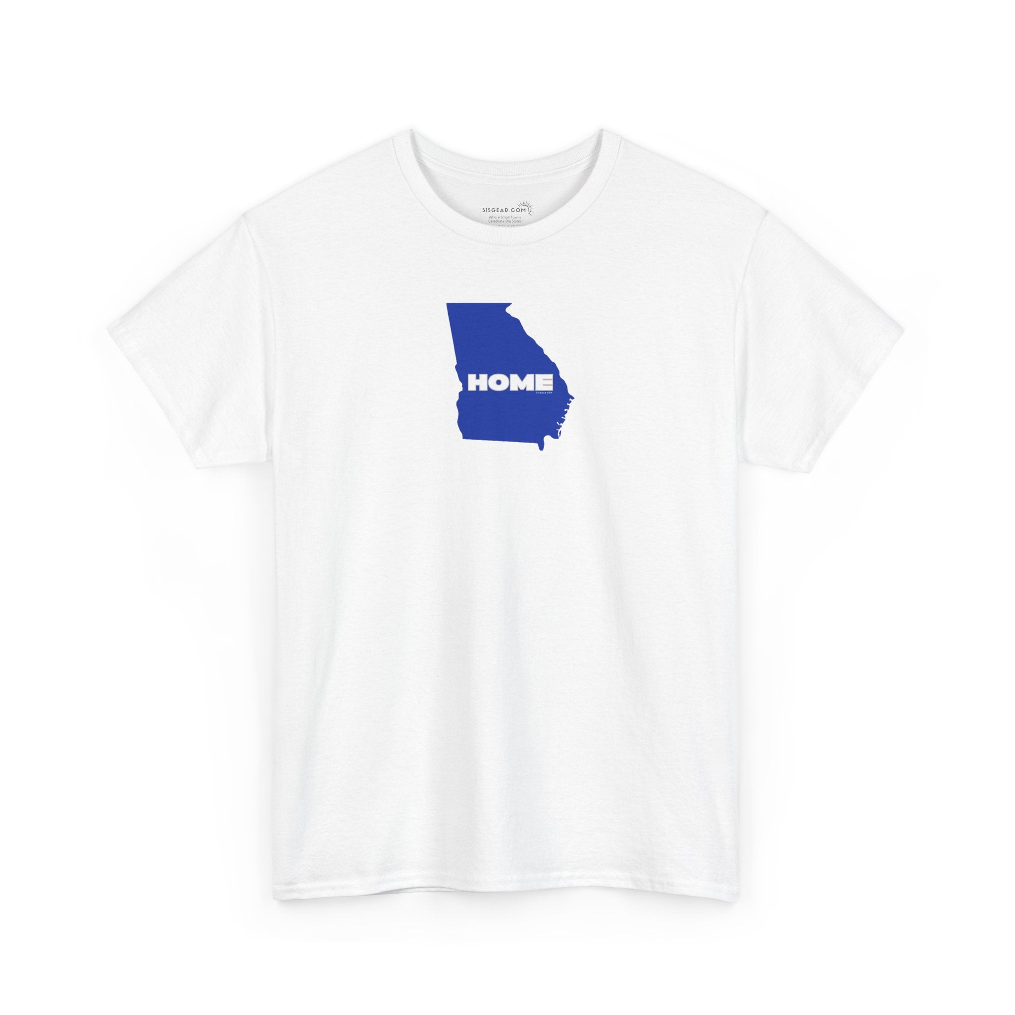 White Unisex Heavy Cotton Tee, 100% cotton with State of Georgia graphic and text "HOME" in college colors (Georgia State University)