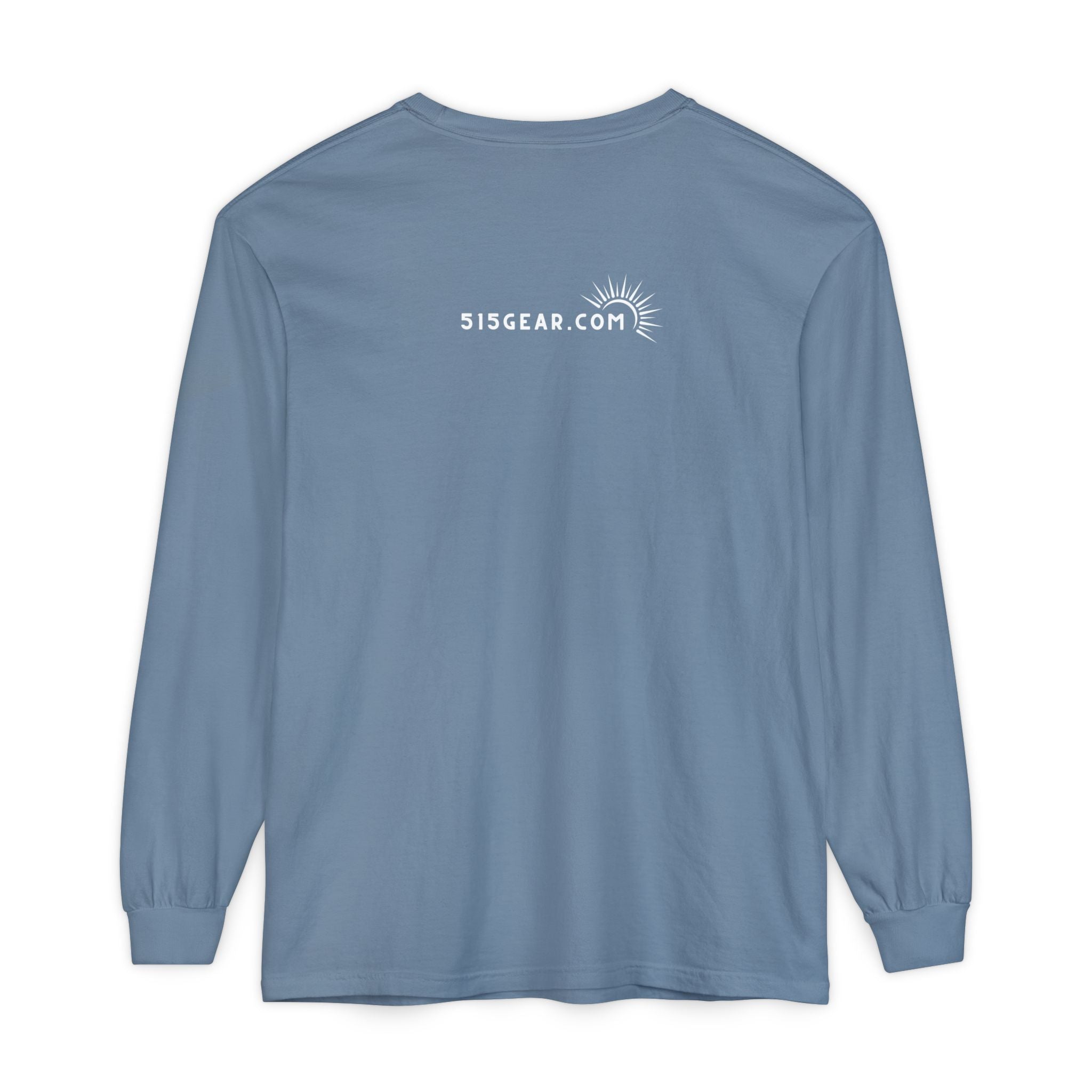 Long-sleeve t-shirt, 'Summit Society Hiawassee, GA Hike More, Stress Less' printed on the front.