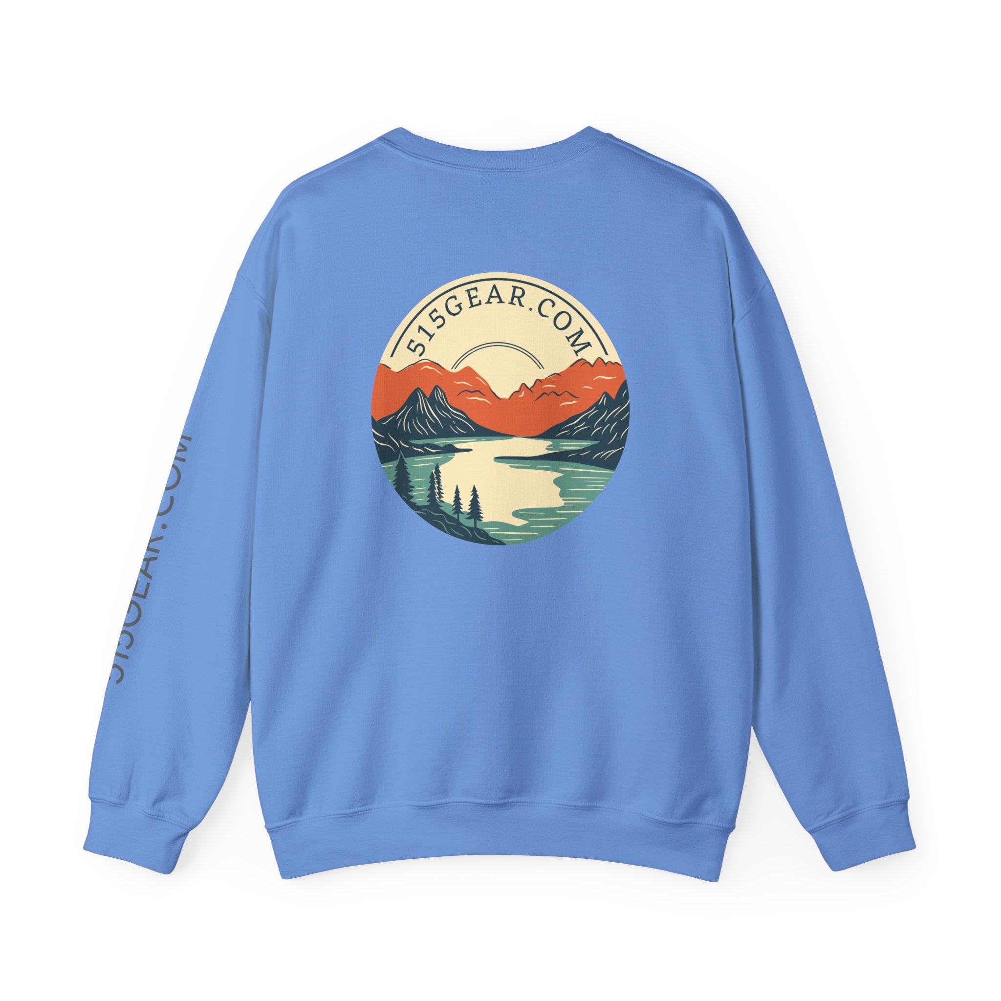 Crewneck sweatshirt, graphic on back featuring mountain range | by 515gear.Com |