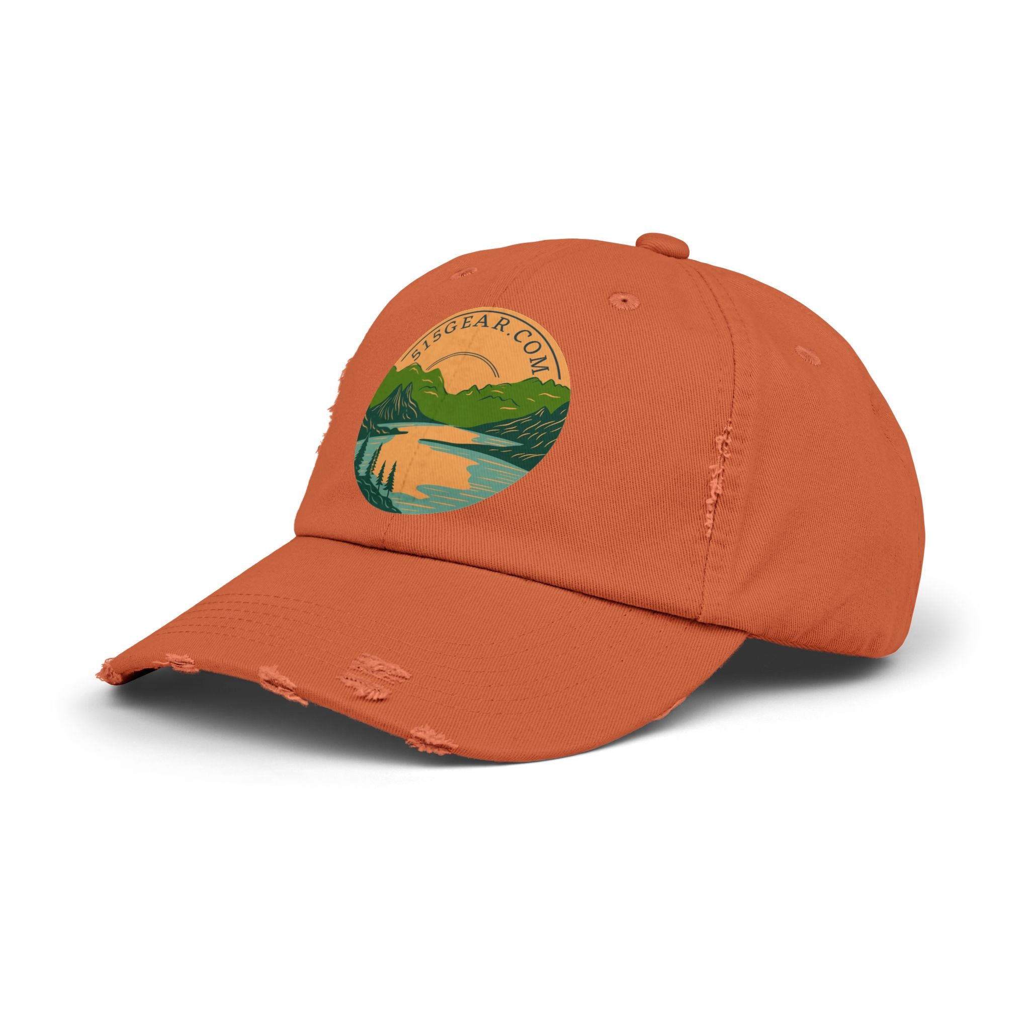Distressed Baseball cap, 515 Gear Adventure Awaits Logo | by 515Gear.com | Come sit by the lake!
