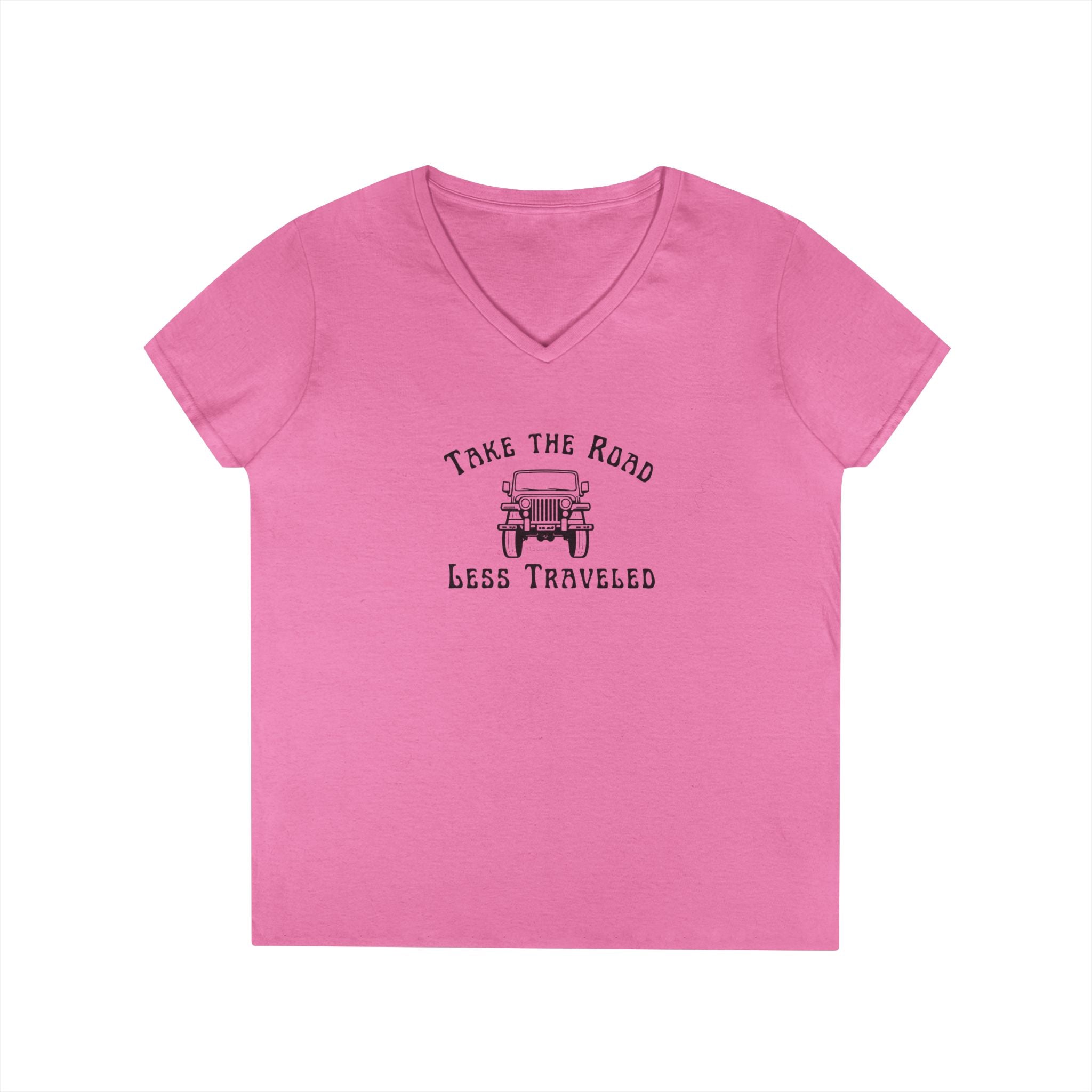 Take the Road Less Traveled, Jeep graphic, Women's V-Neck, adult T-Shirt by 515Gear.com.