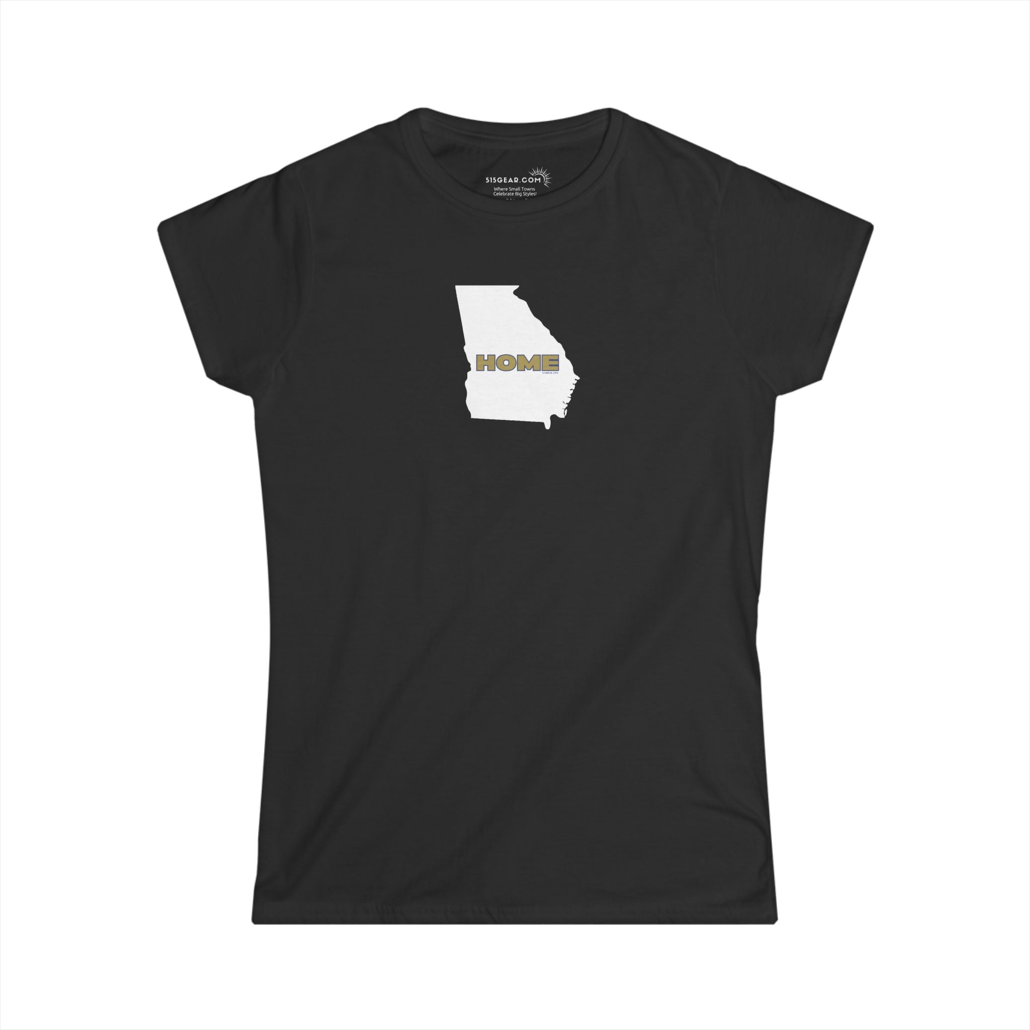 Heather gray Women's Semi-fitted softstyle Tee with State of Georgia graphic and text "Home" in university colors (Georgia Tech)