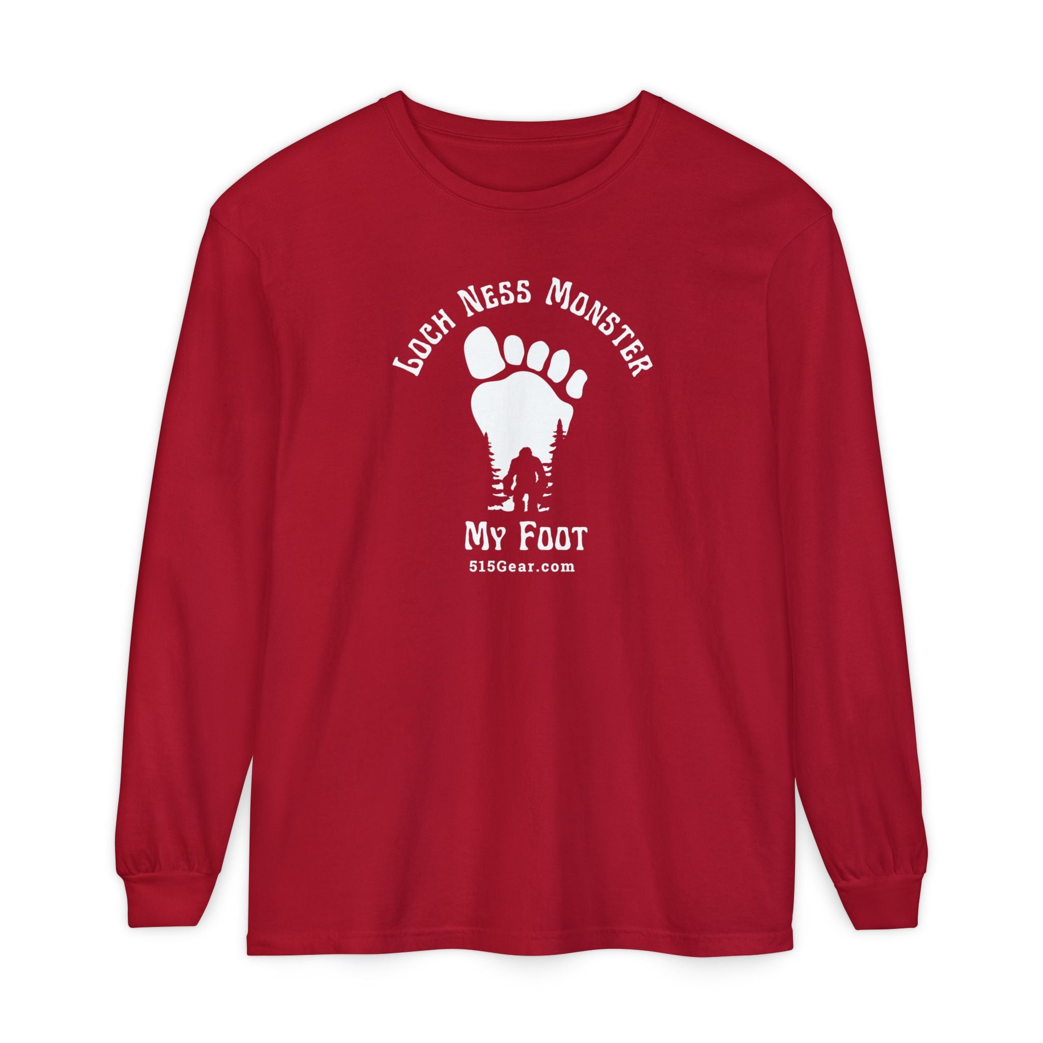 Unisex Adult Long Sleeve T-shirt, Loch Ness Bigfoot Footprint Design | by 515Gear.com |