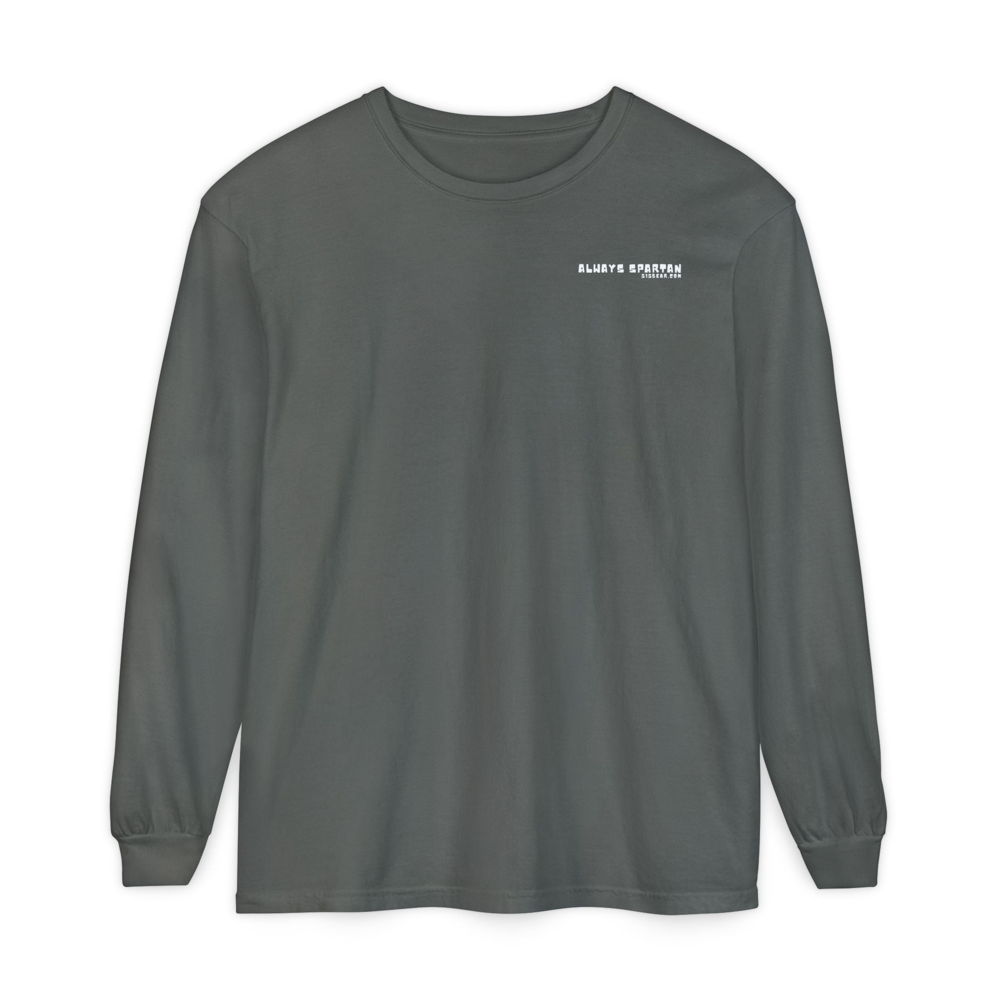 Gray long-sleeve cartoon Sparty peeing and text Always Spartan