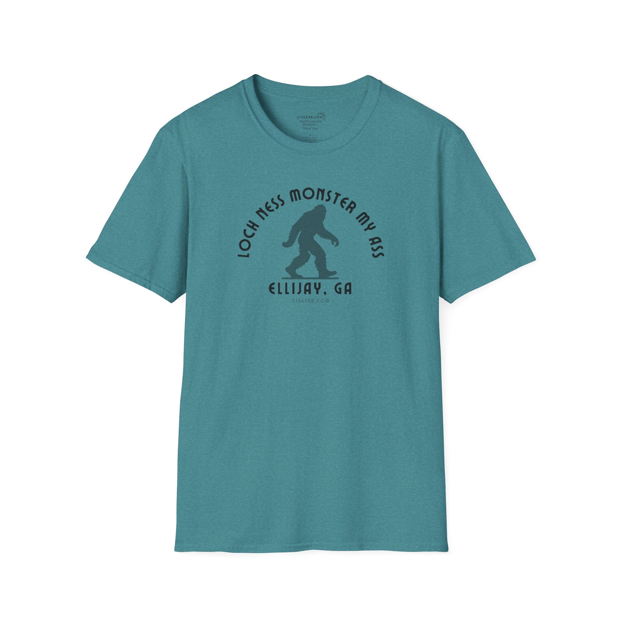 Unisex Bigfoot T-shirt with 'Loch Ness Monster My Ass’ text Ellijay GA funny cryptid graphic by 515 Gear