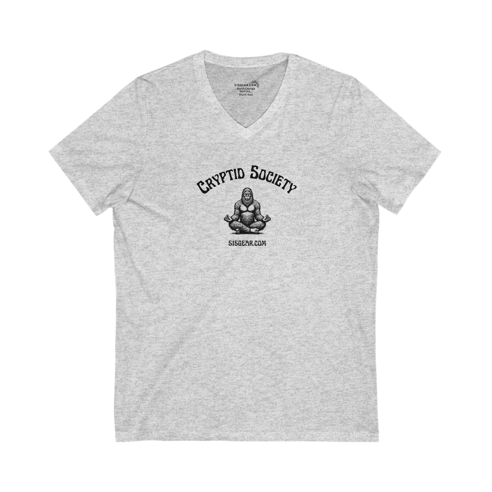 Women’s V-Neck T-shirt, Cryptid Society | by 515Gear.com | Sasquatch tranquility!