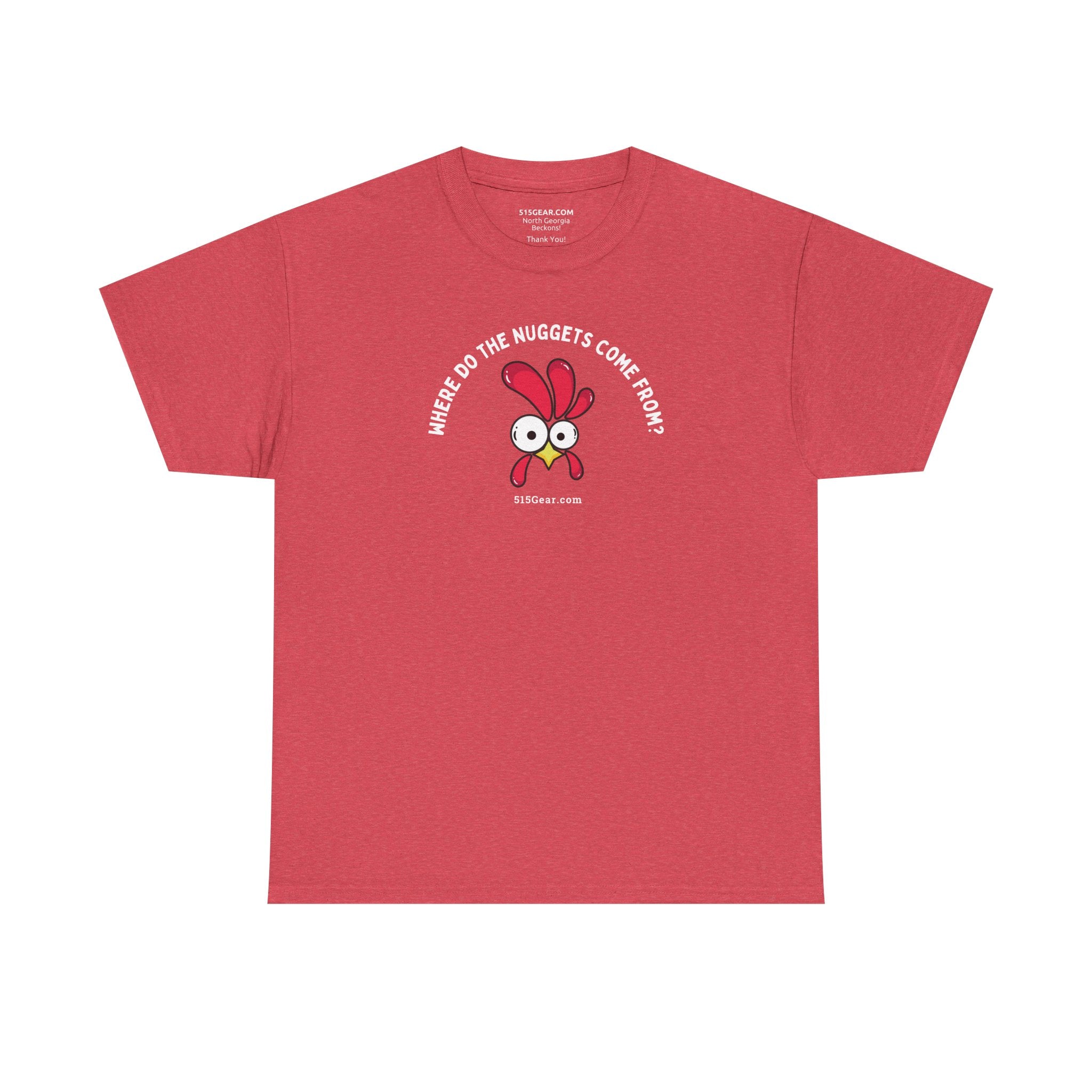 unisex adult t-shirt, where do nuggets come from | 515Gear.com | anyone love a fun t-shirt?