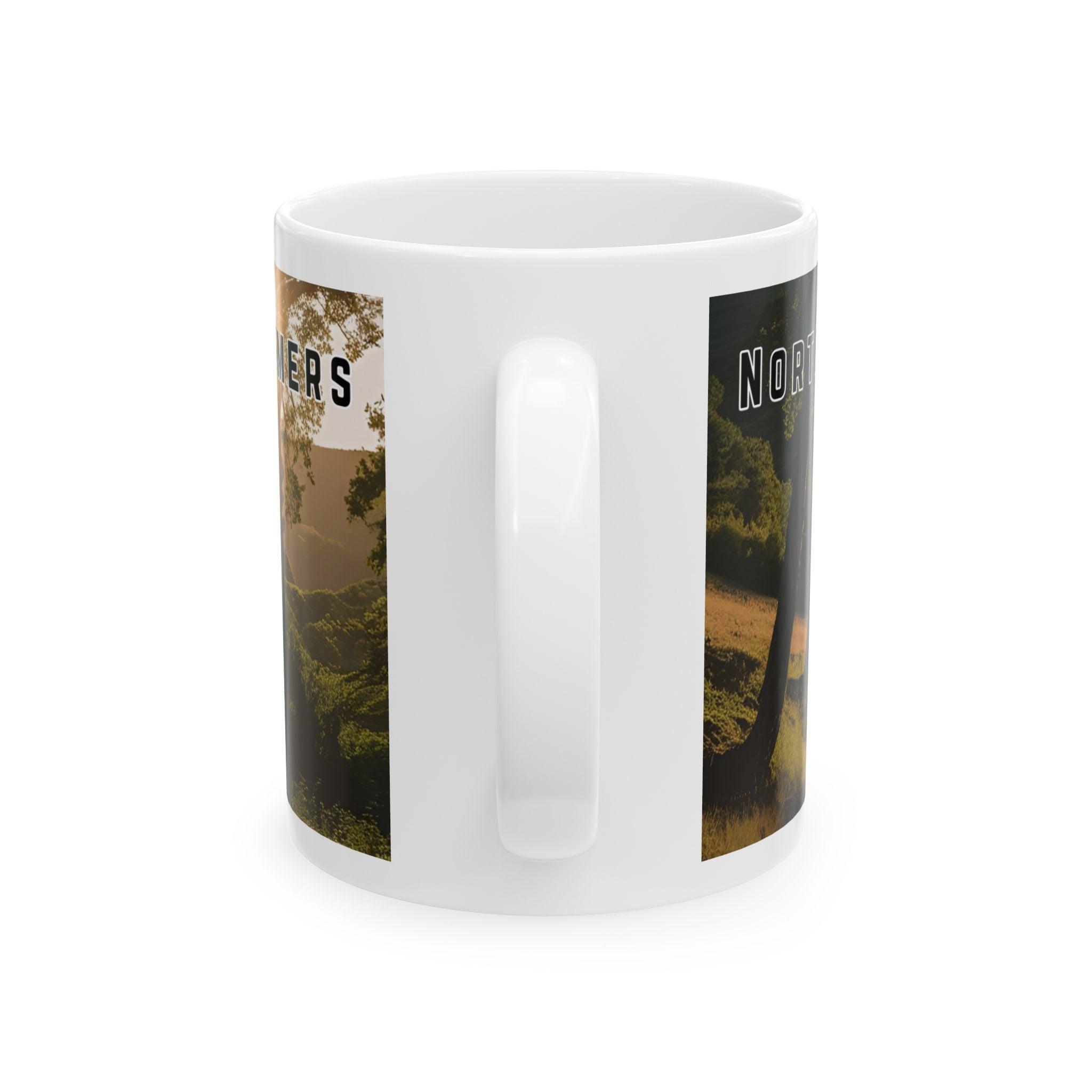 Mug with a vintage scenic design of a rural road at sunrise cutting through the North Georgia Mountains in Summer by 515Gear.com
