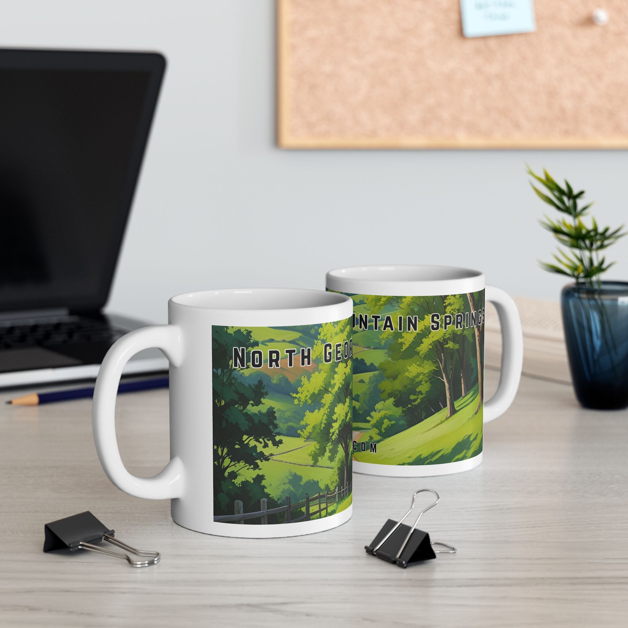 Mug with a vintage scenic design of a rural road cutting through the North Georgia Mountains in Spring by 515Gear.com