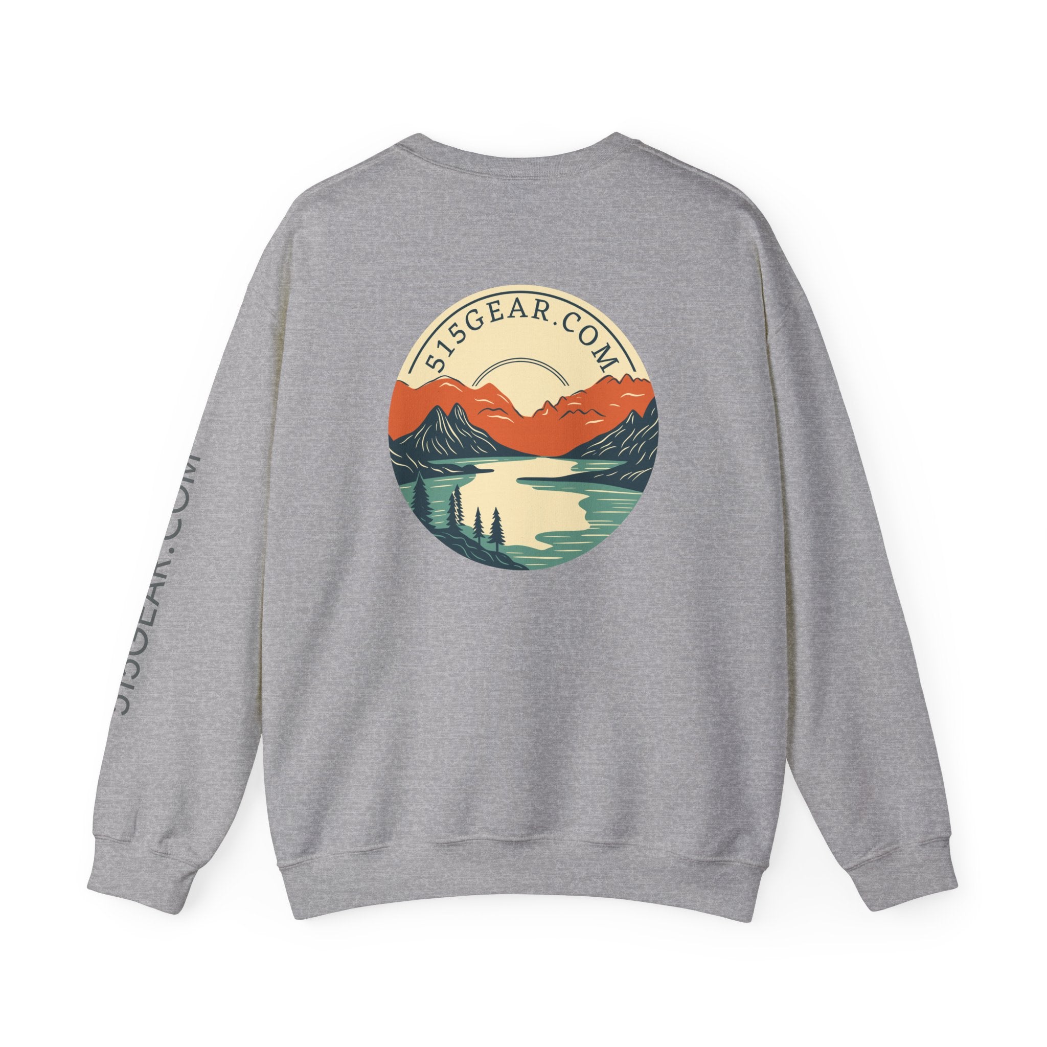 Crewneck sweatshirt, graphic on back featuring mountain range | by 515gear.Com |