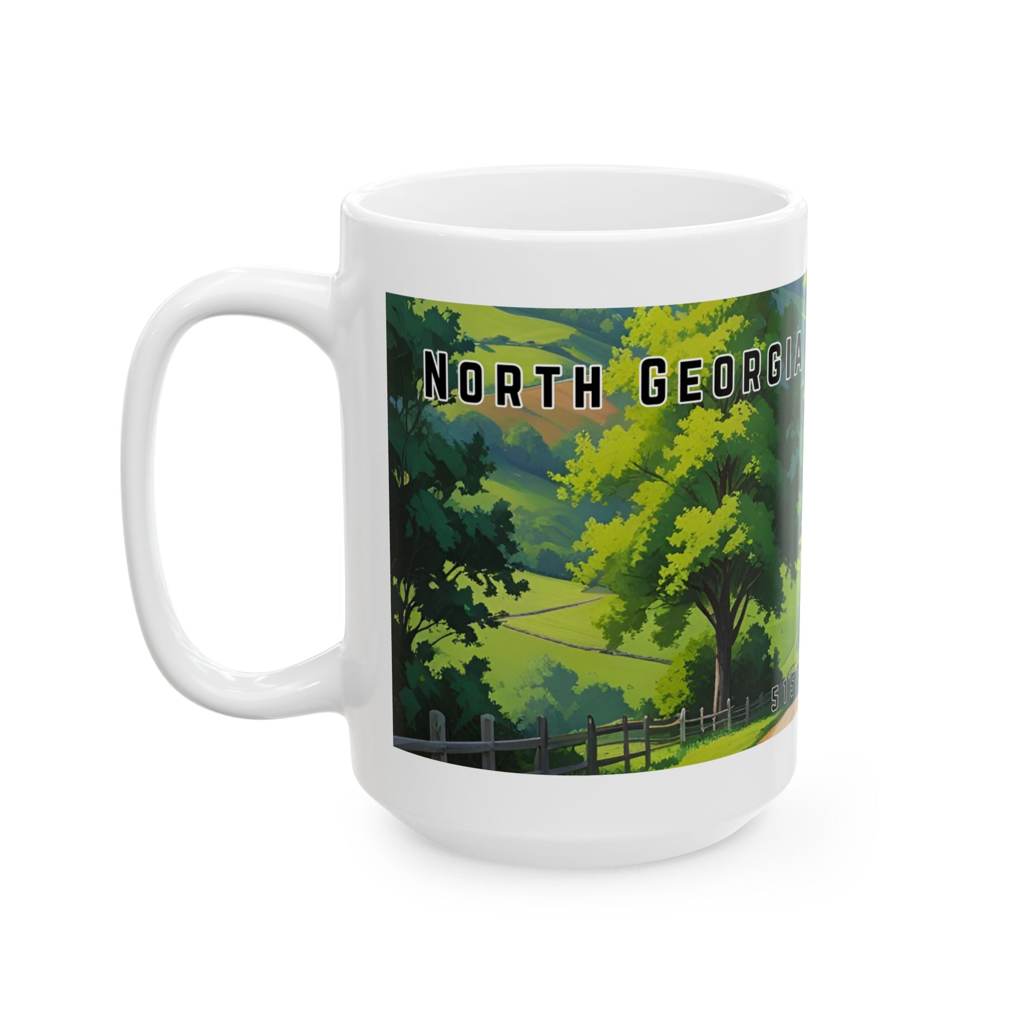 Mug with a vintage scenic design of a rural road cutting through the North Georgia Mountains in Spring by 515Gear.com