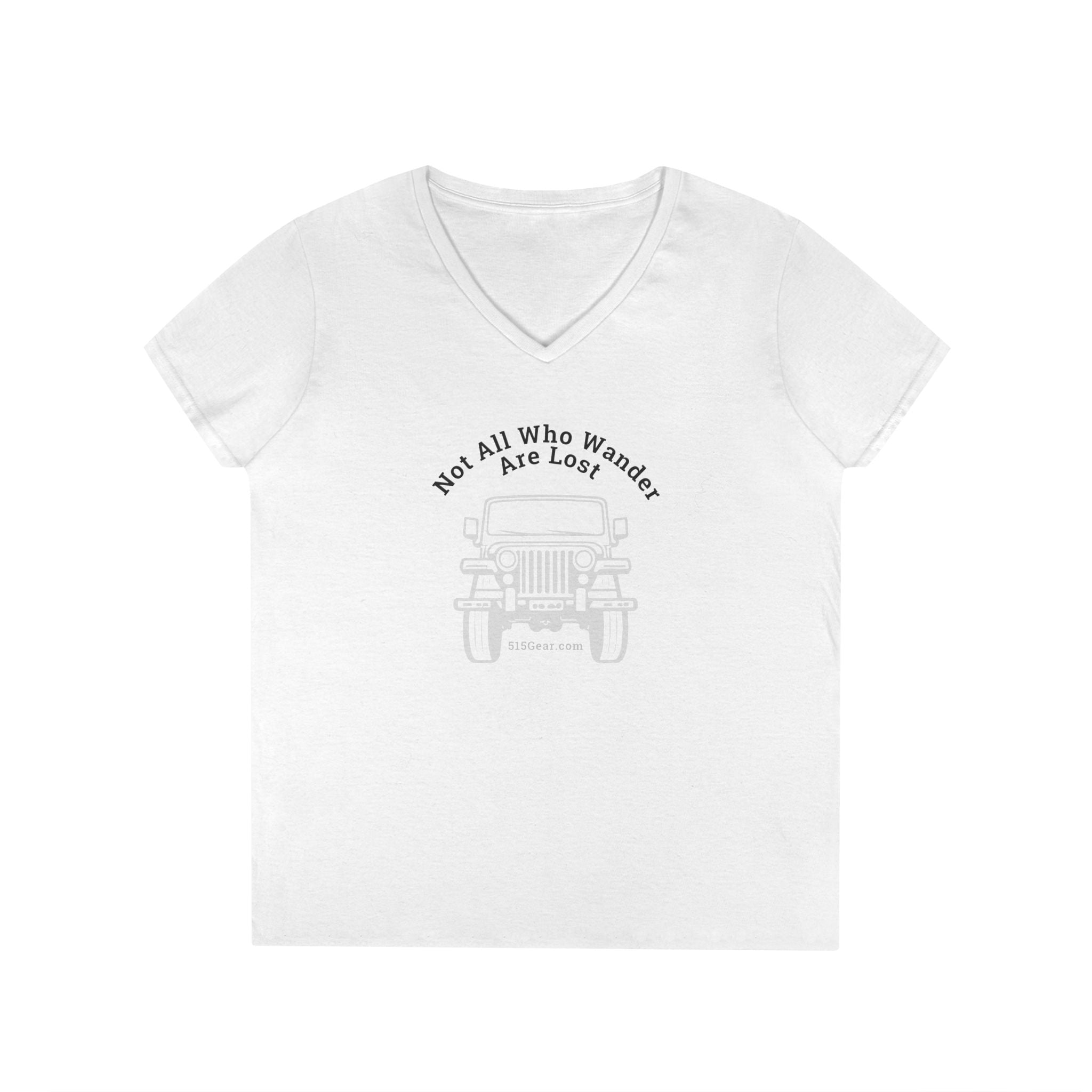 Not all who wander are Lost, Jeep graphic, Women's adult V-Neck T-Shirt by 515Gear.com