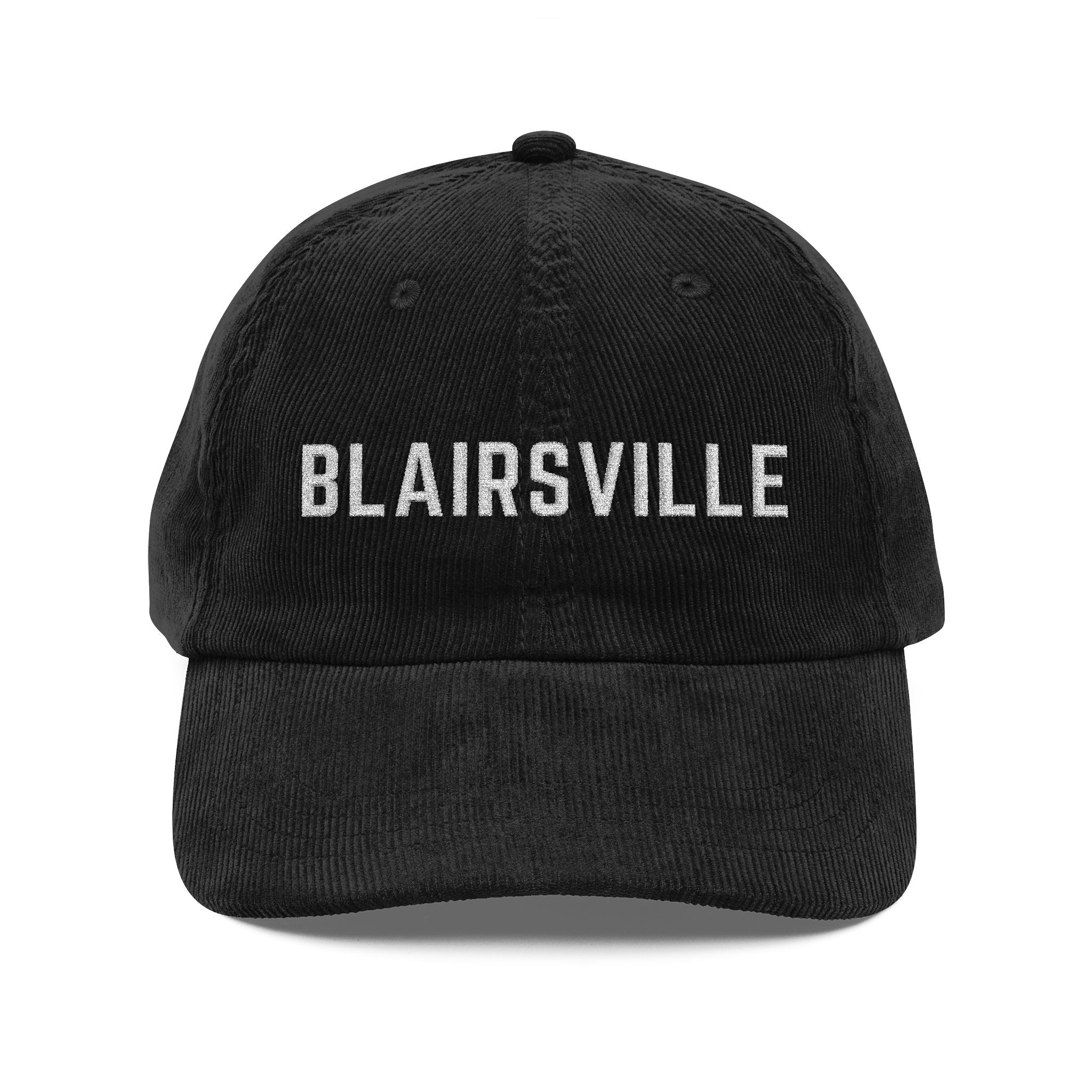 Black corduroy hat with Blairsville embroidered in white by 515Gear.com