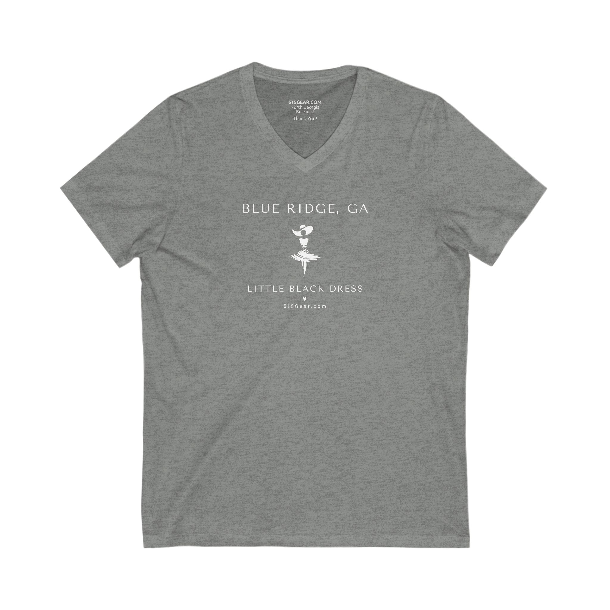 Women’s V-Neck T-shirt, Little Black Dress graphic, 515Gear.com | Blue Ridge, GA | celebrate casual wear