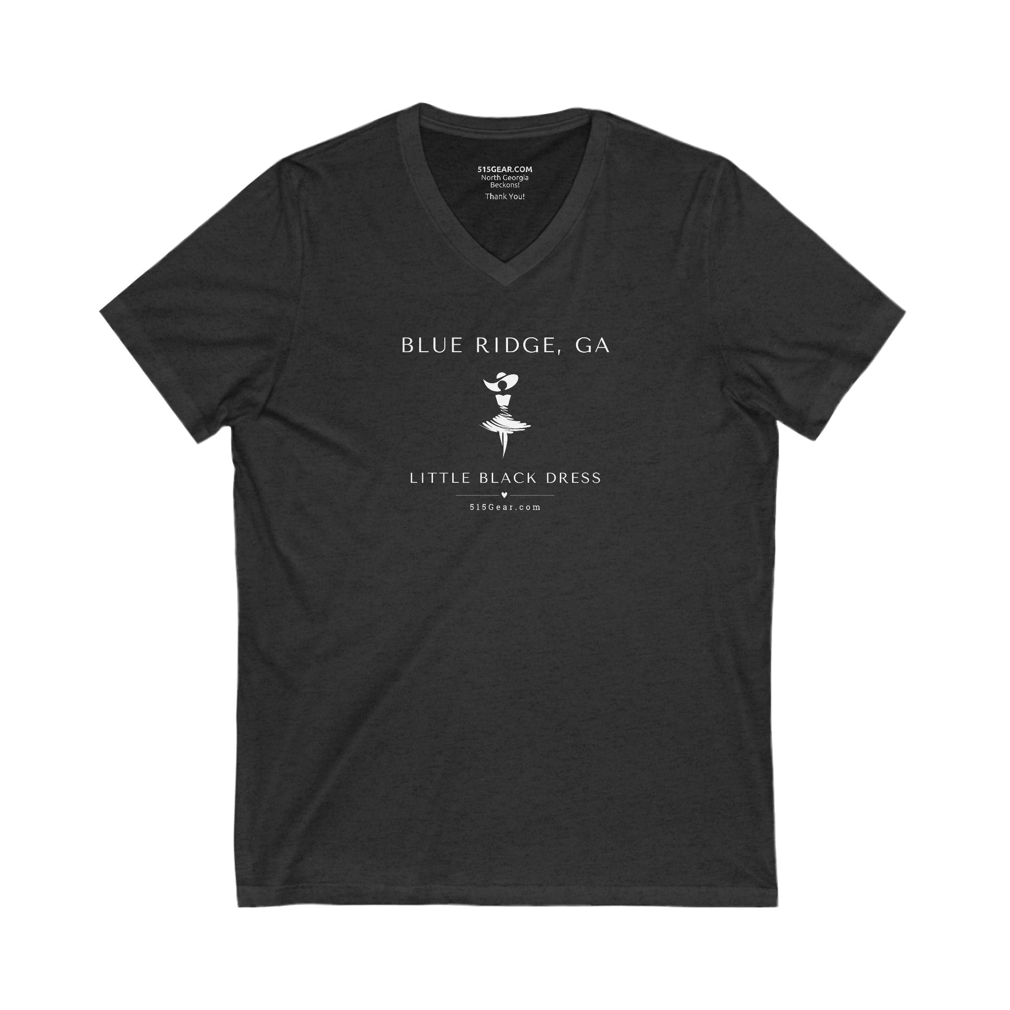 Women’s V-Neck T-shirt, Little Black Dress graphic, 515Gear.com | Blue Ridge, GA | celebrate casual wear