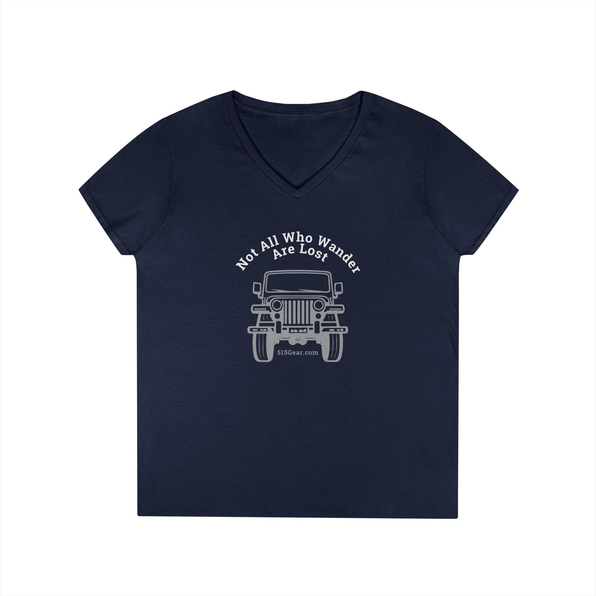 Not all who wander are Lost, Jeep graphic, Women's adult V-Neck T-Shirt by 515Gear.com