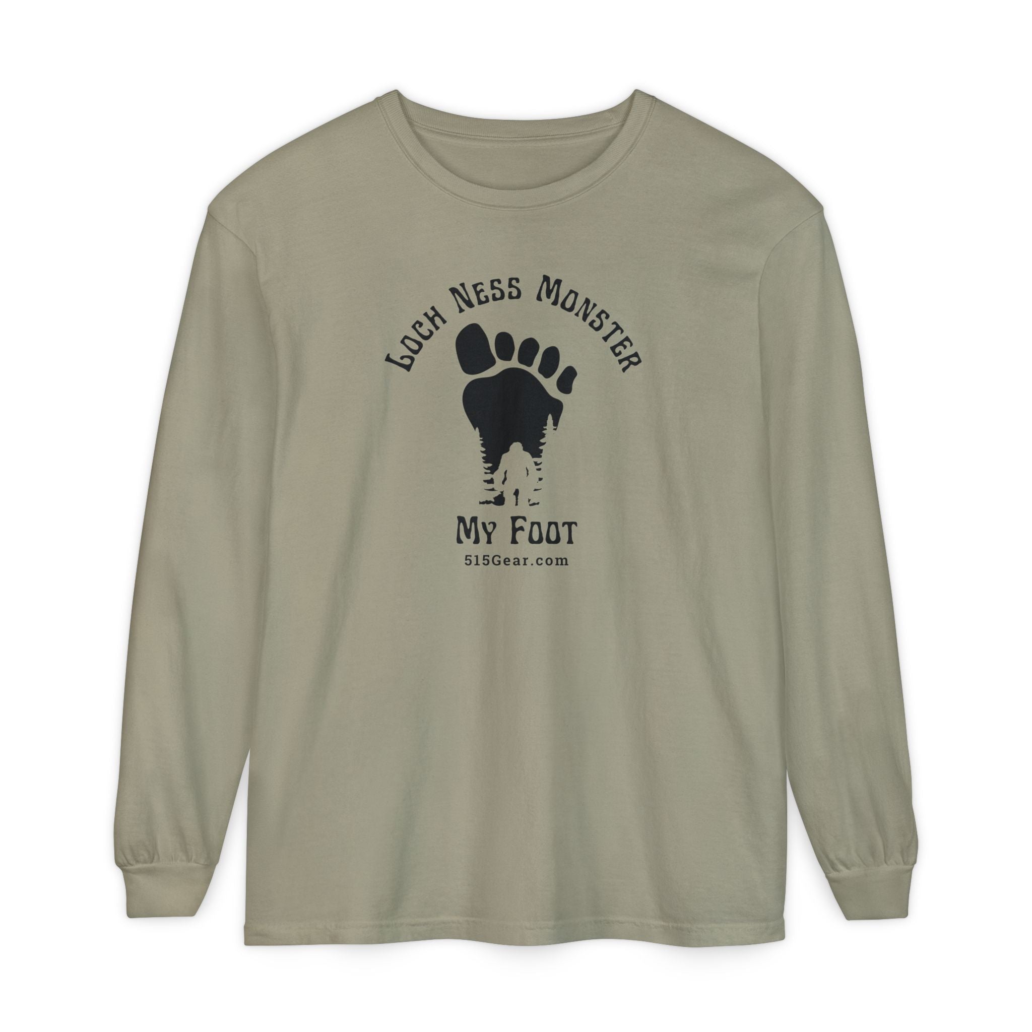 Unisex Adult Long Sleeve T-shirt, Loch Ness Bigfoot Footprint Design | by 515Gear.com |