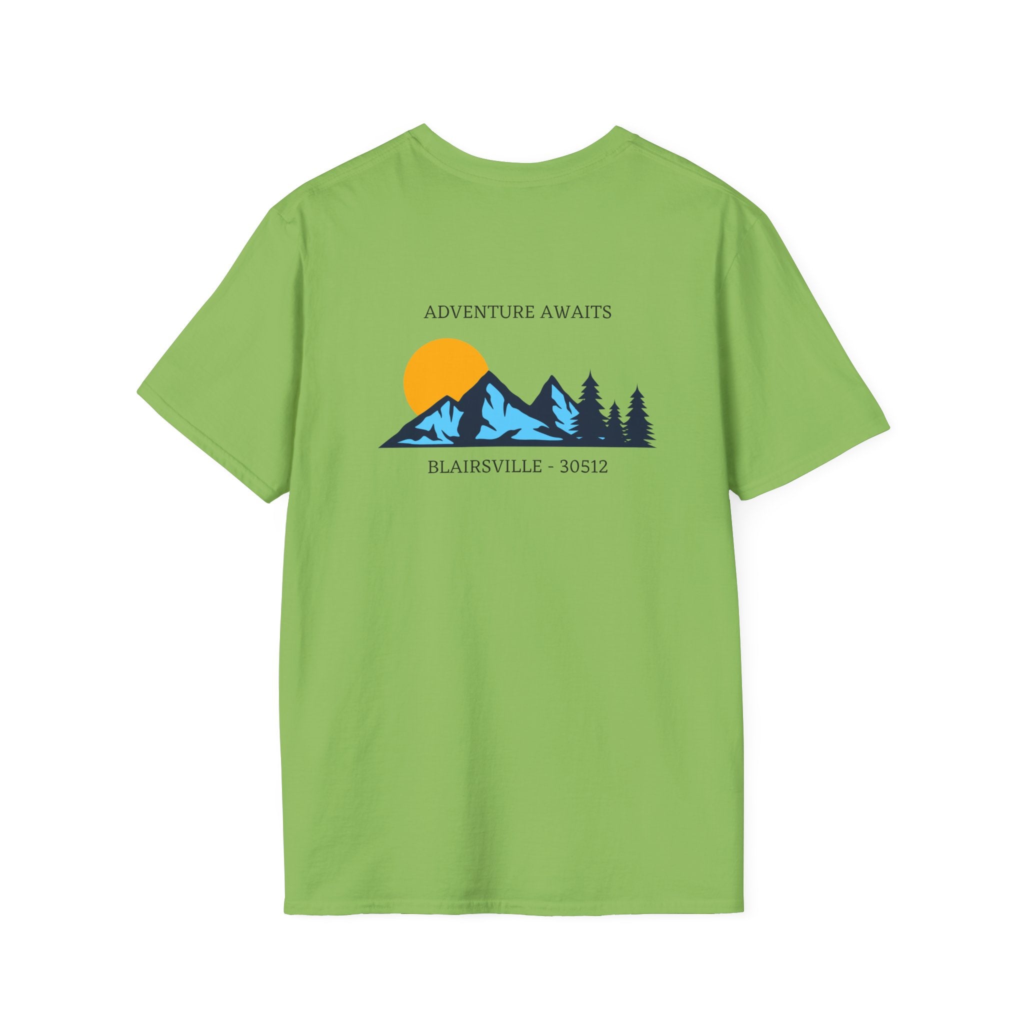 Adult t-shirt, graphic mountains 'ADVENTURE AWAITS', by 515Gear.com |Blairsville, GA |