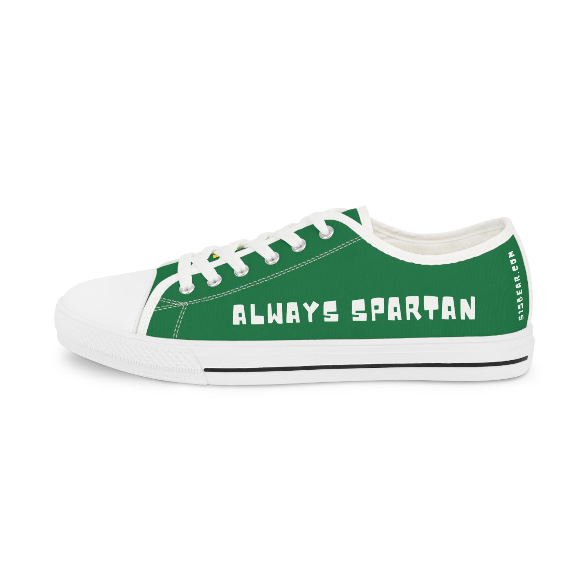 Green and white sneaker with 'Always Spartan' text on a white background