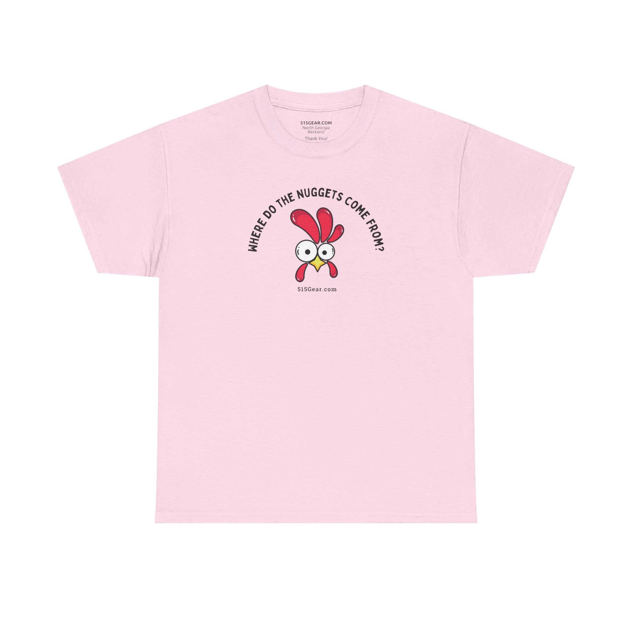 unisex adult t-shirt, where do nuggets come from | 515Gear.com | anyone love a fun t-shirt?