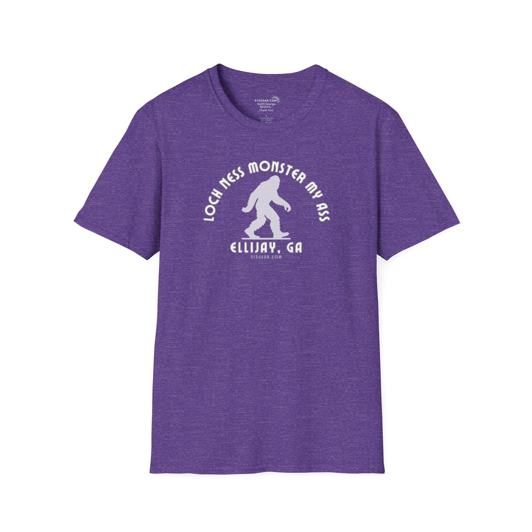 Unisex Bigfoot T-shirt with 'Loch Ness Monster My Ass’ text Ellijay GA funny cryptid graphic by 515 Gear