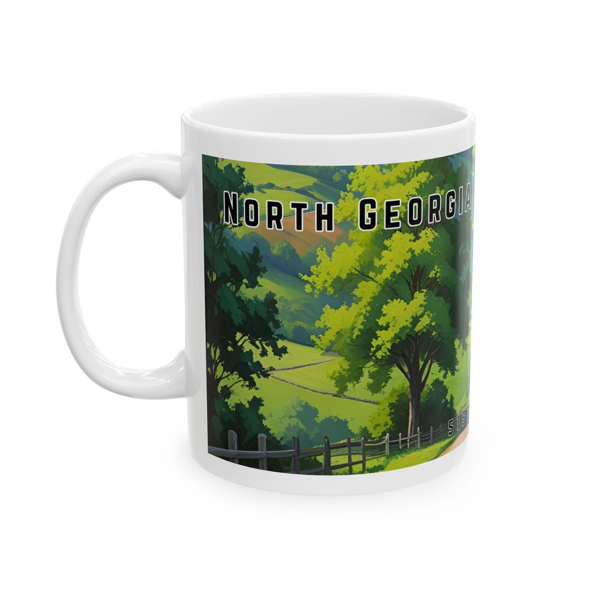 Mug with a vintage scenic design of a rural road cutting through the North Georgia Mountains in Spring by 515Gear.com