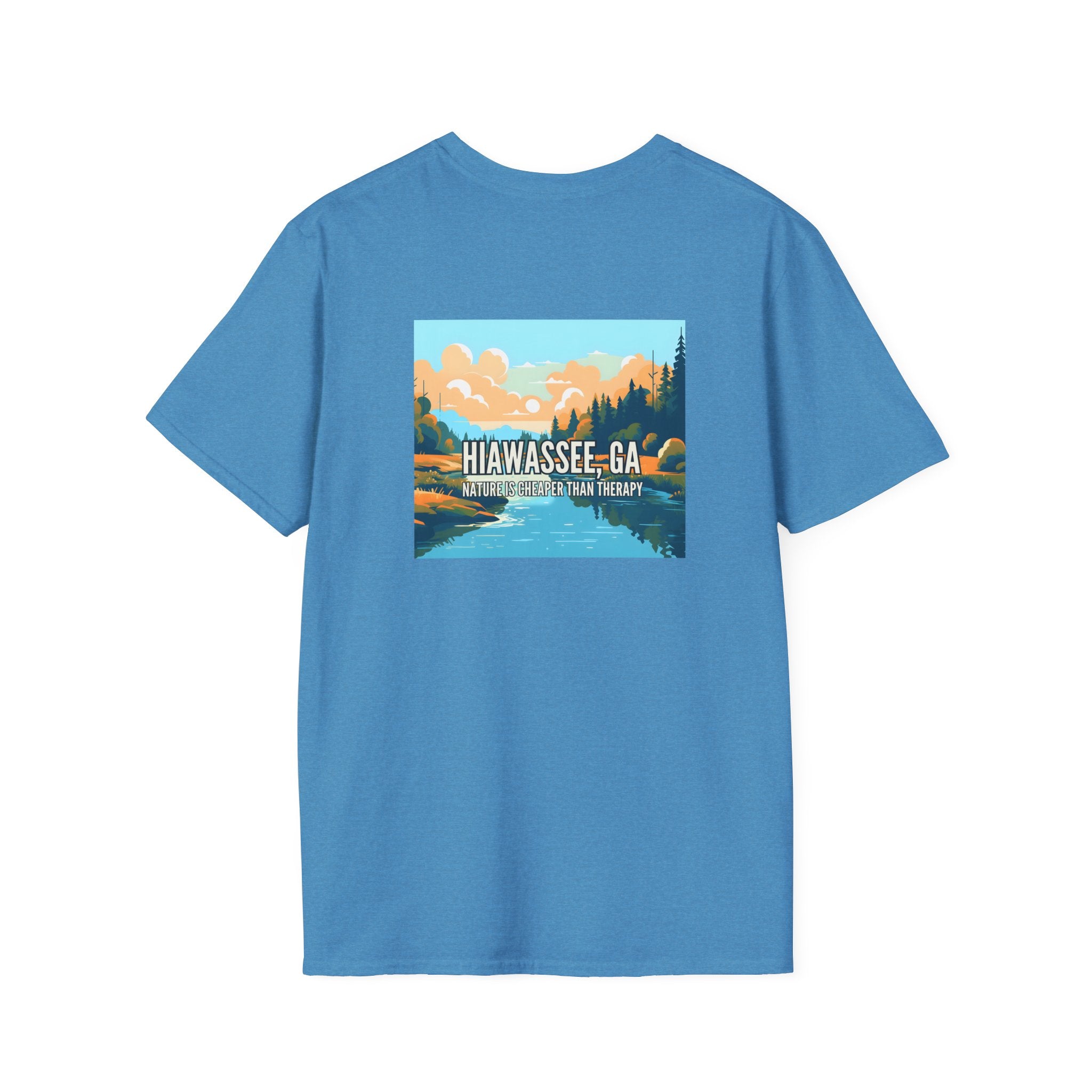 unisex adult T-shirt, Mountain Scene Graphic, by 515Gear.com | Hiawassee, GA | Nature is Cheaper than Therapy