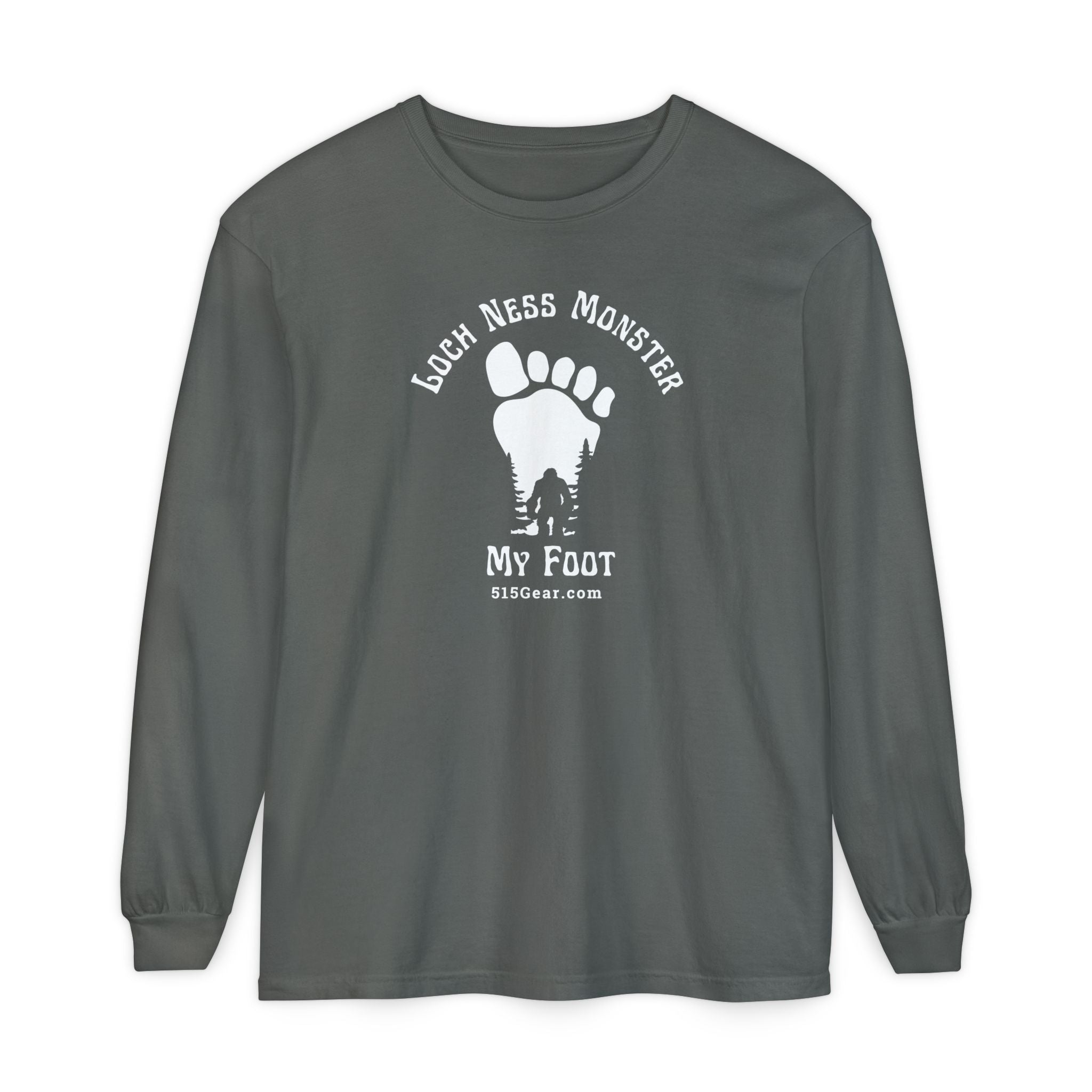 Unisex Adult Long Sleeve T-shirt, Loch Ness Bigfoot Footprint Design | by 515Gear.com |
