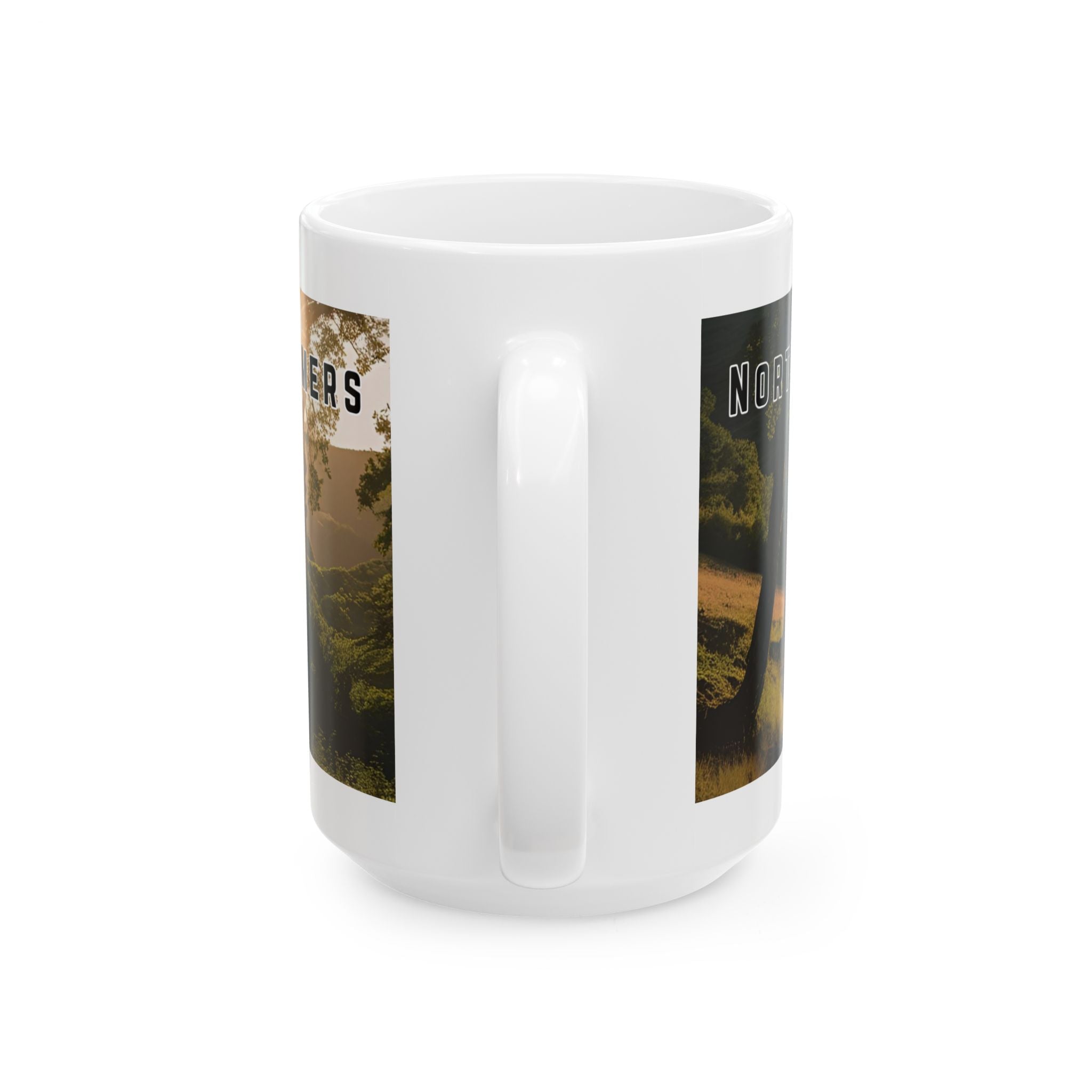 Mug with a vintage scenic design of a rural road at sunrise cutting through the North Georgia Mountains in Summer by 515Gear.com