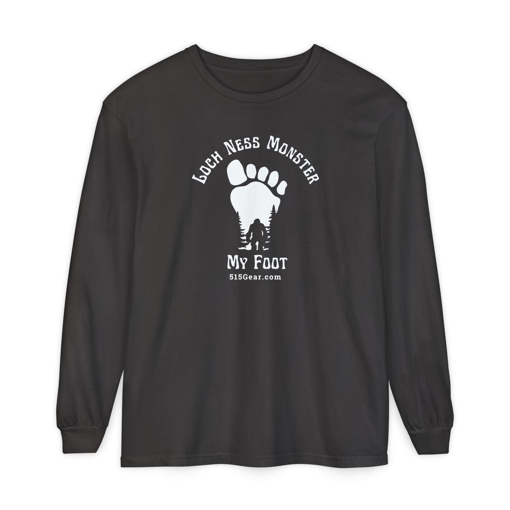 Unisex Adult Long Sleeve T-shirt, Loch Ness Bigfoot Footprint Design | by 515Gear.com |