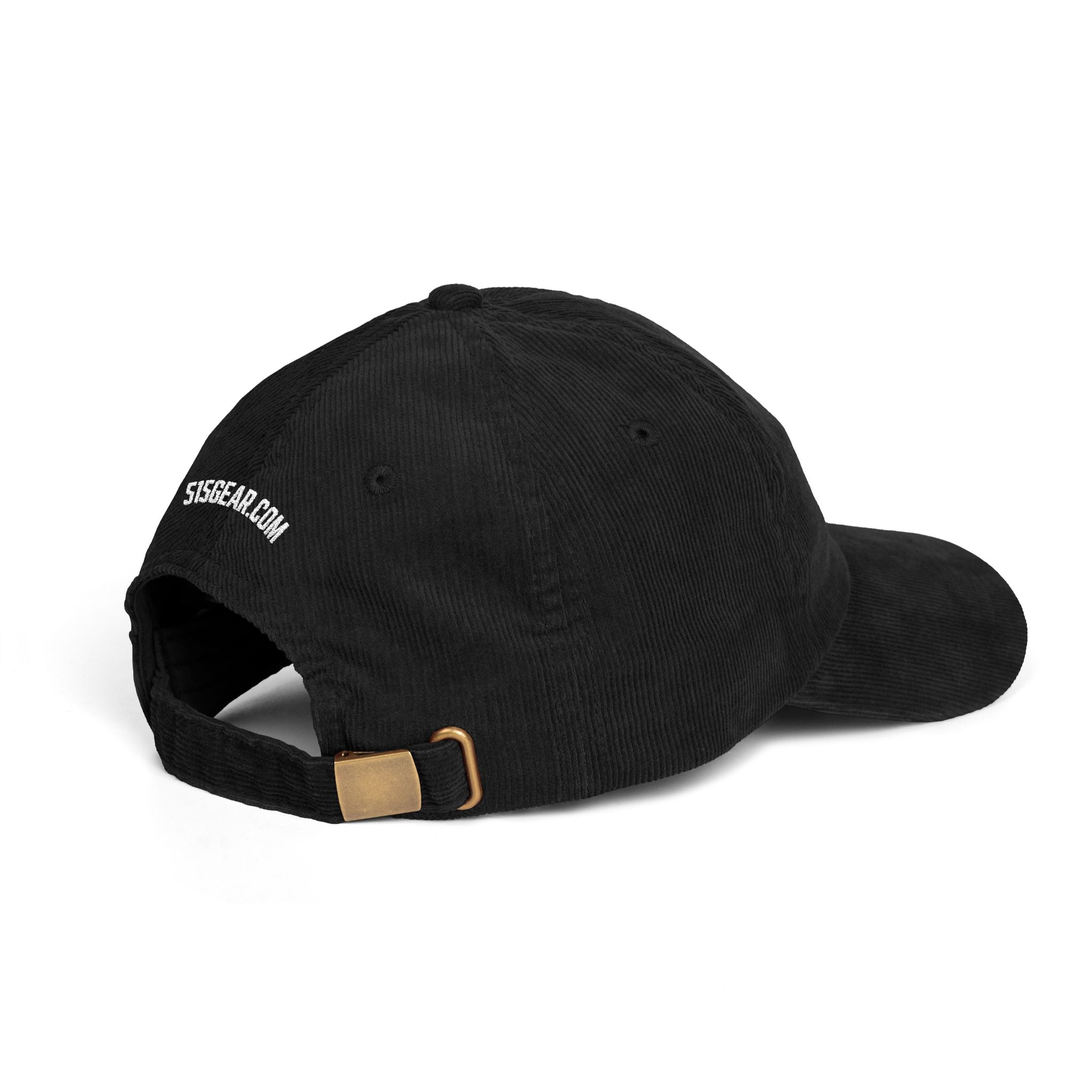 Black corduroy hat with 515Gear.com embroidered in white on the back