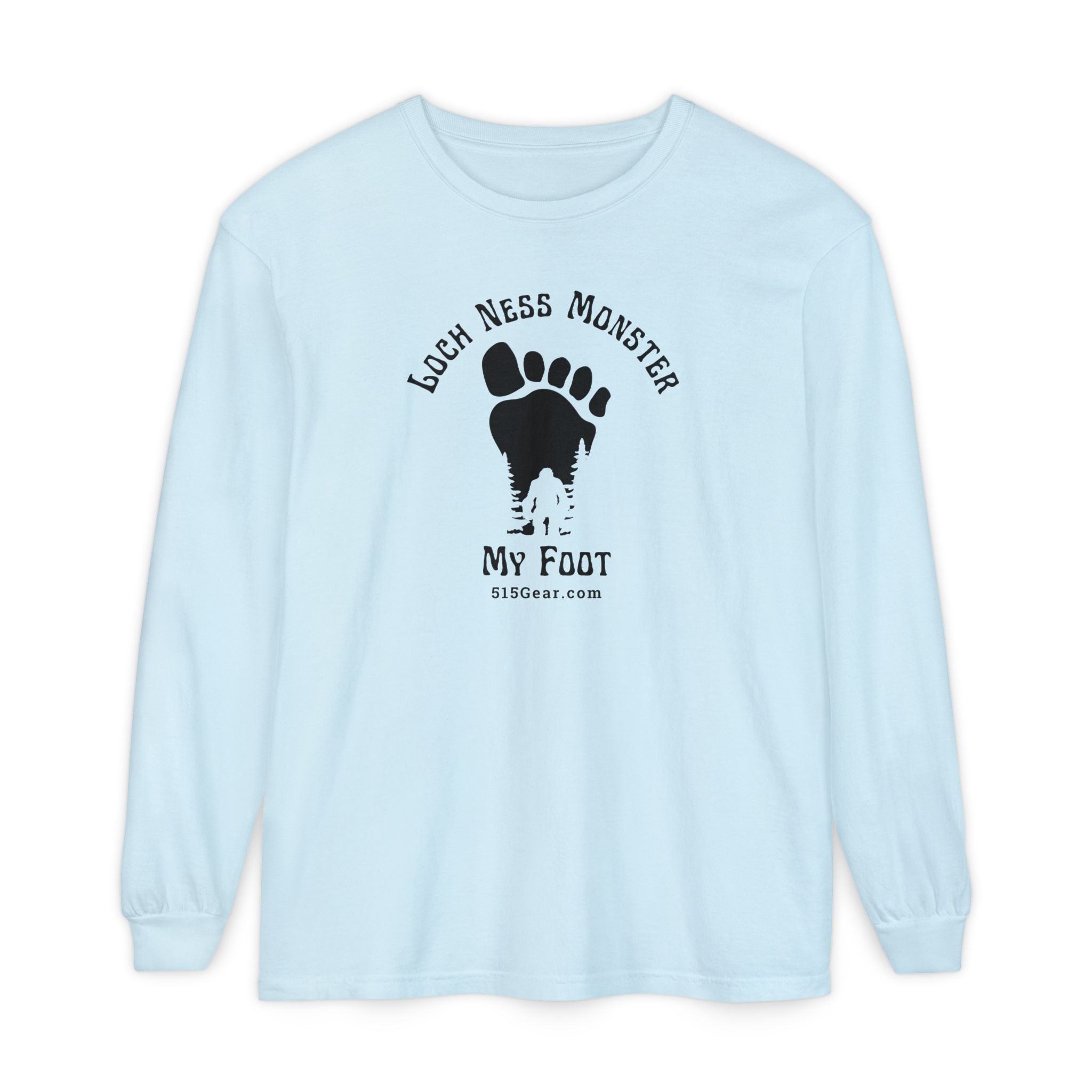 Unisex Adult Long Sleeve T-shirt, Loch Ness Bigfoot Footprint Design | by 515Gear.com |
