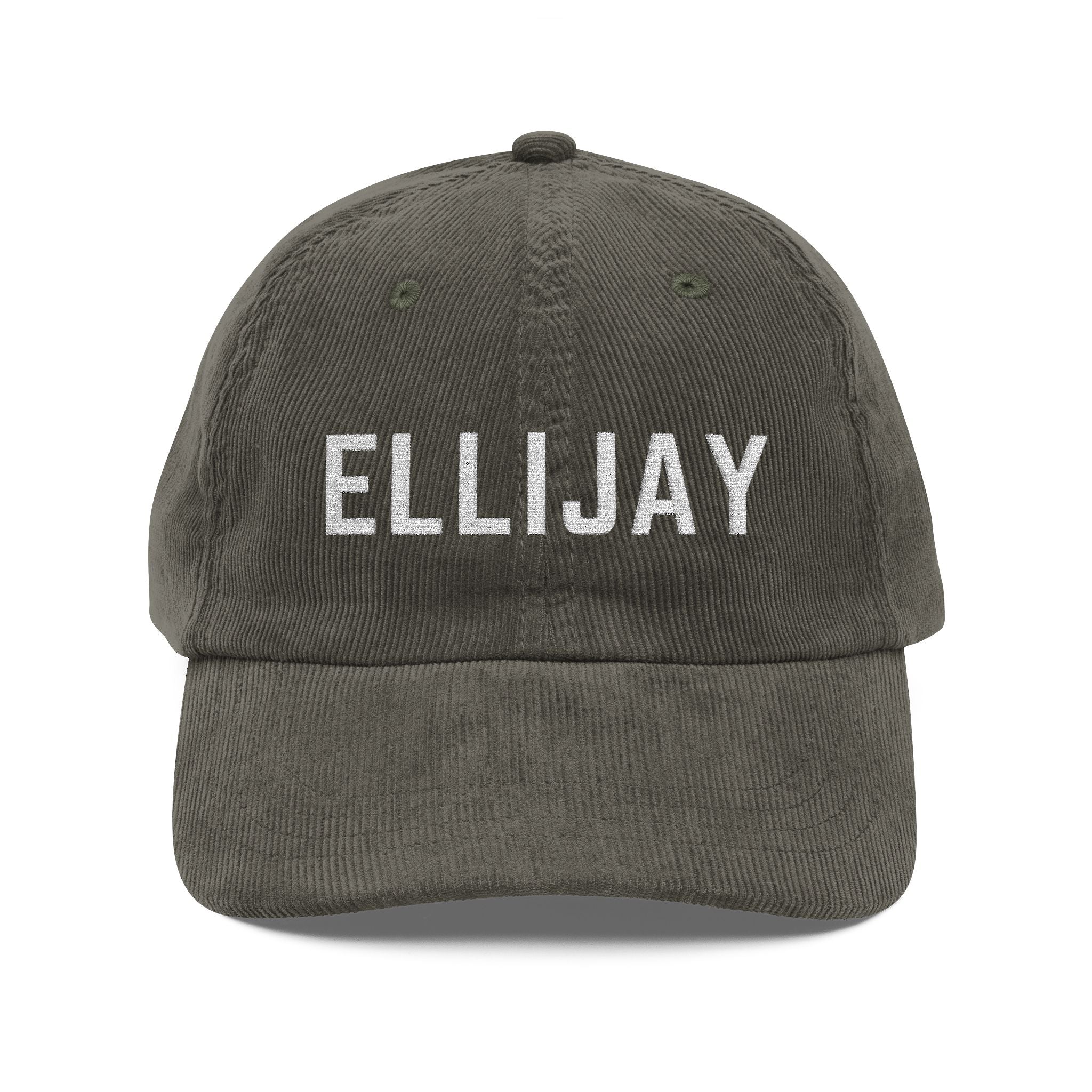 Olive corduroy hat with ELLIJAY embroidered in white by 515Gear.com