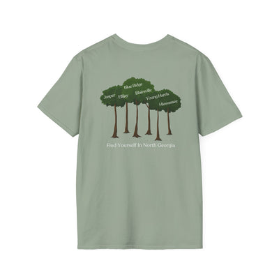 unisex adult T-shirt, Tree Graphic, by 515Gear.com, Find yourself in North Georgia!