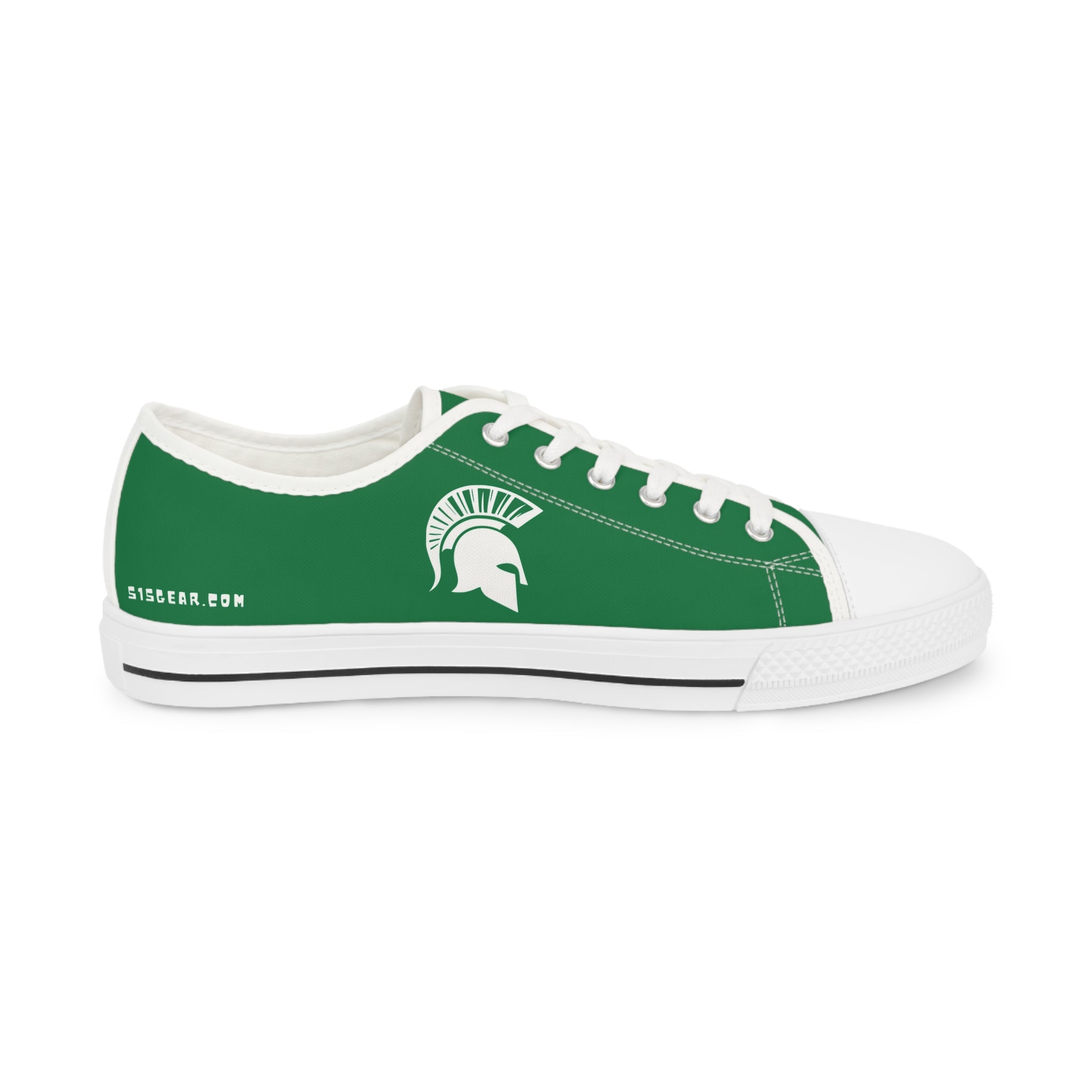 Green sneaker with white logo on a white background