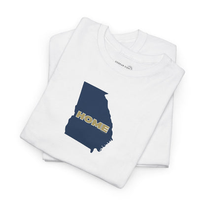 Folded White t-shirt with State of Georgia graphic and text 'HOME' in school colors