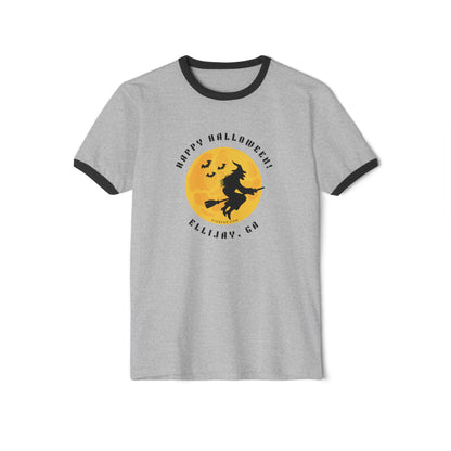 Moonlit Witch Ride – Happy Halloween from Ellijay, GA Cotton Ringer T-Shirt
