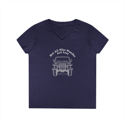Not all who wander are Lost, Jeep graphic, Women's adult V-Neck T-Shirt by 515Gear.com