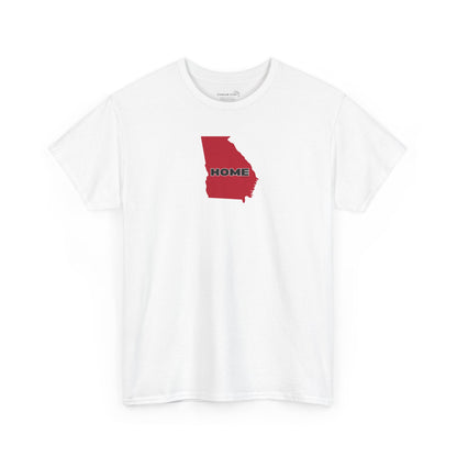 White unisex short-sleeve Georgia pride tee in school colors; State of Georgia graphic with text 'HOME'