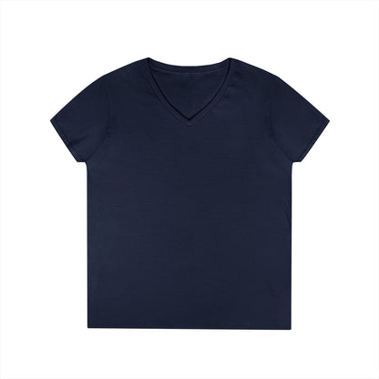 Black women's v-neck tee - has a winking smiley face and "never better - Ellijay GA" on the back 